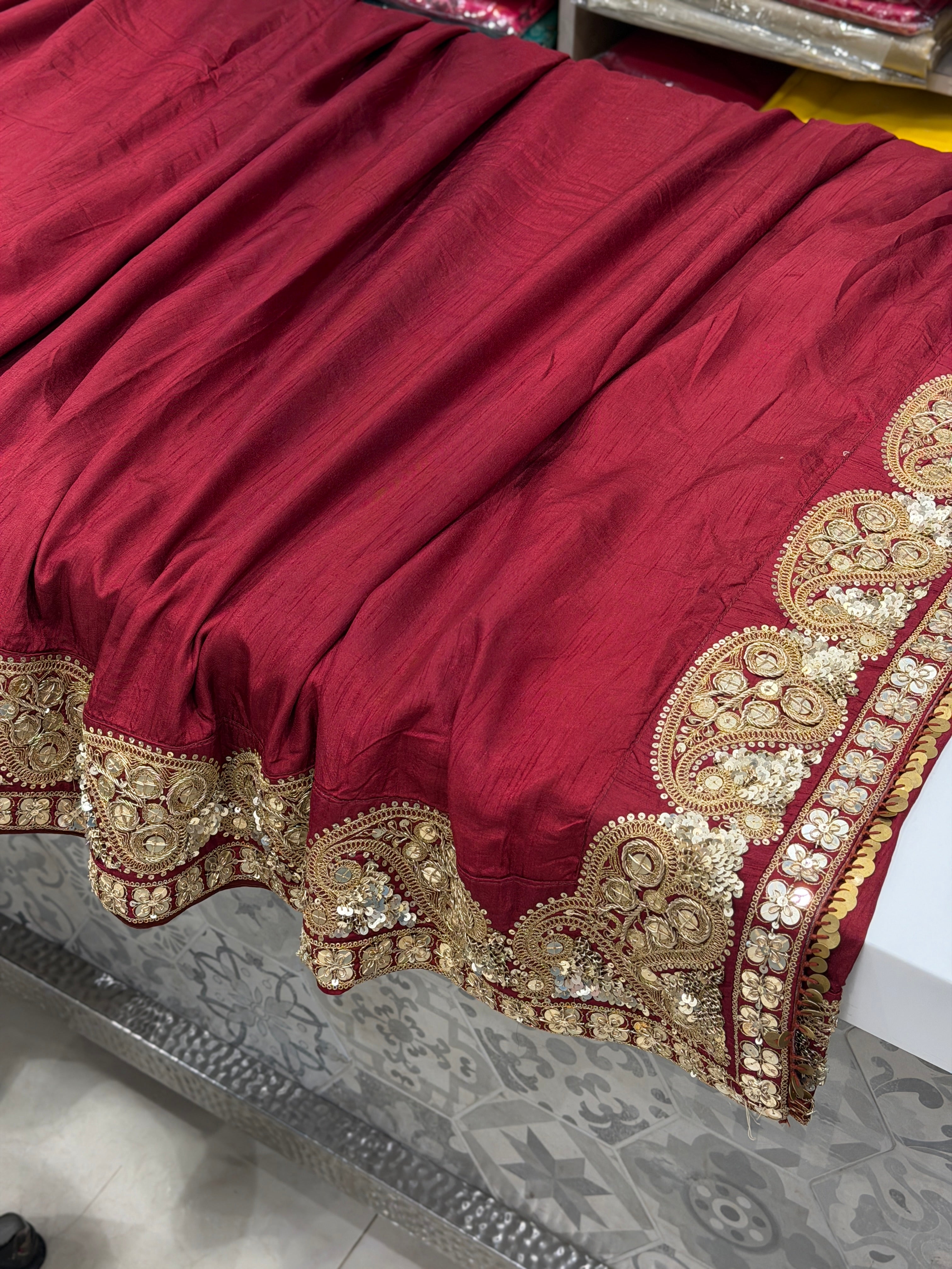 Maroon Keri Buttas Marodi Embroidery Sabyasachi Inspired Pure Silk Saree