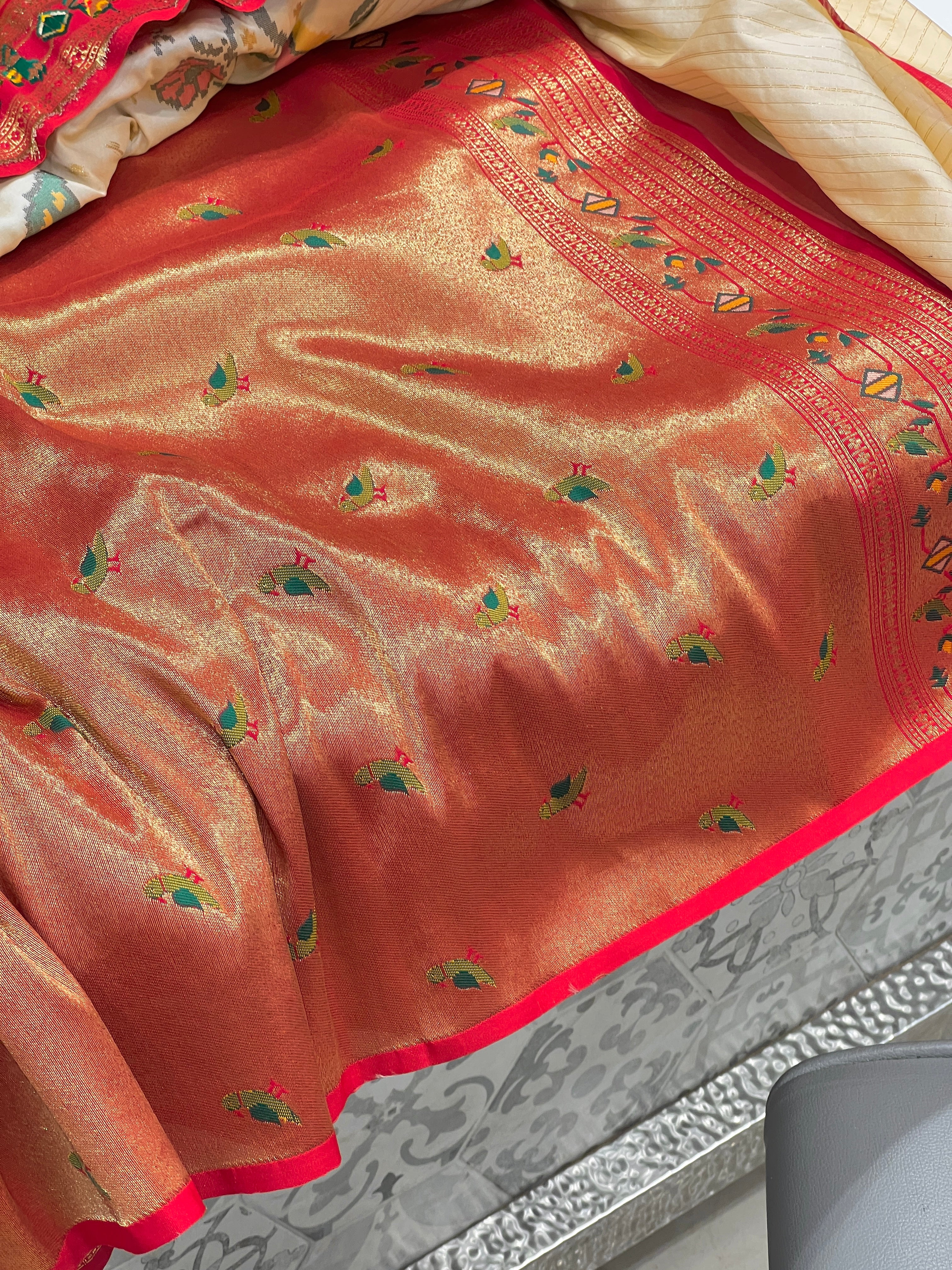 Off White Patola Peacock Motif Saree