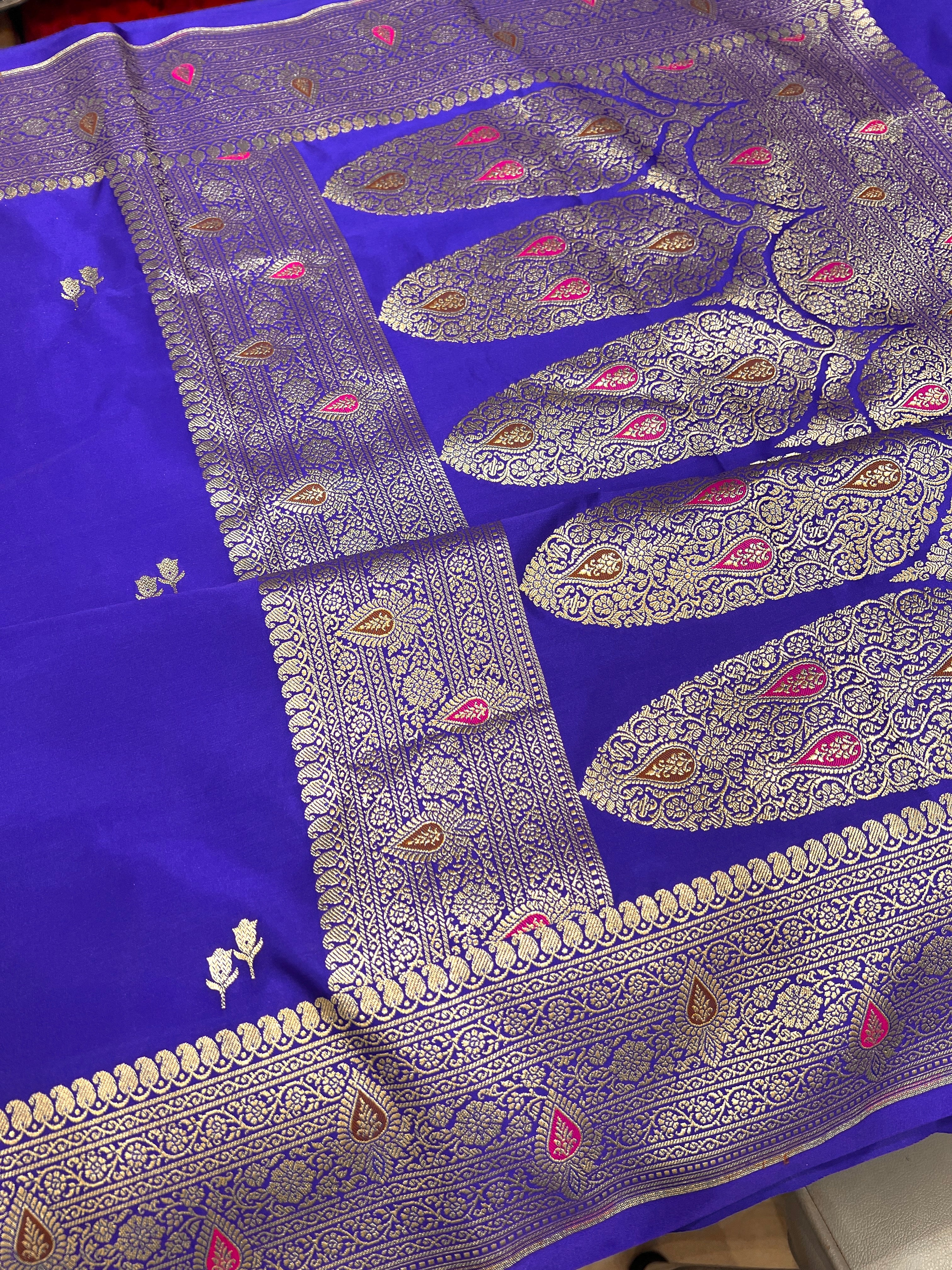 Ink Blue Banarasi Tulips Butti Meena Saree