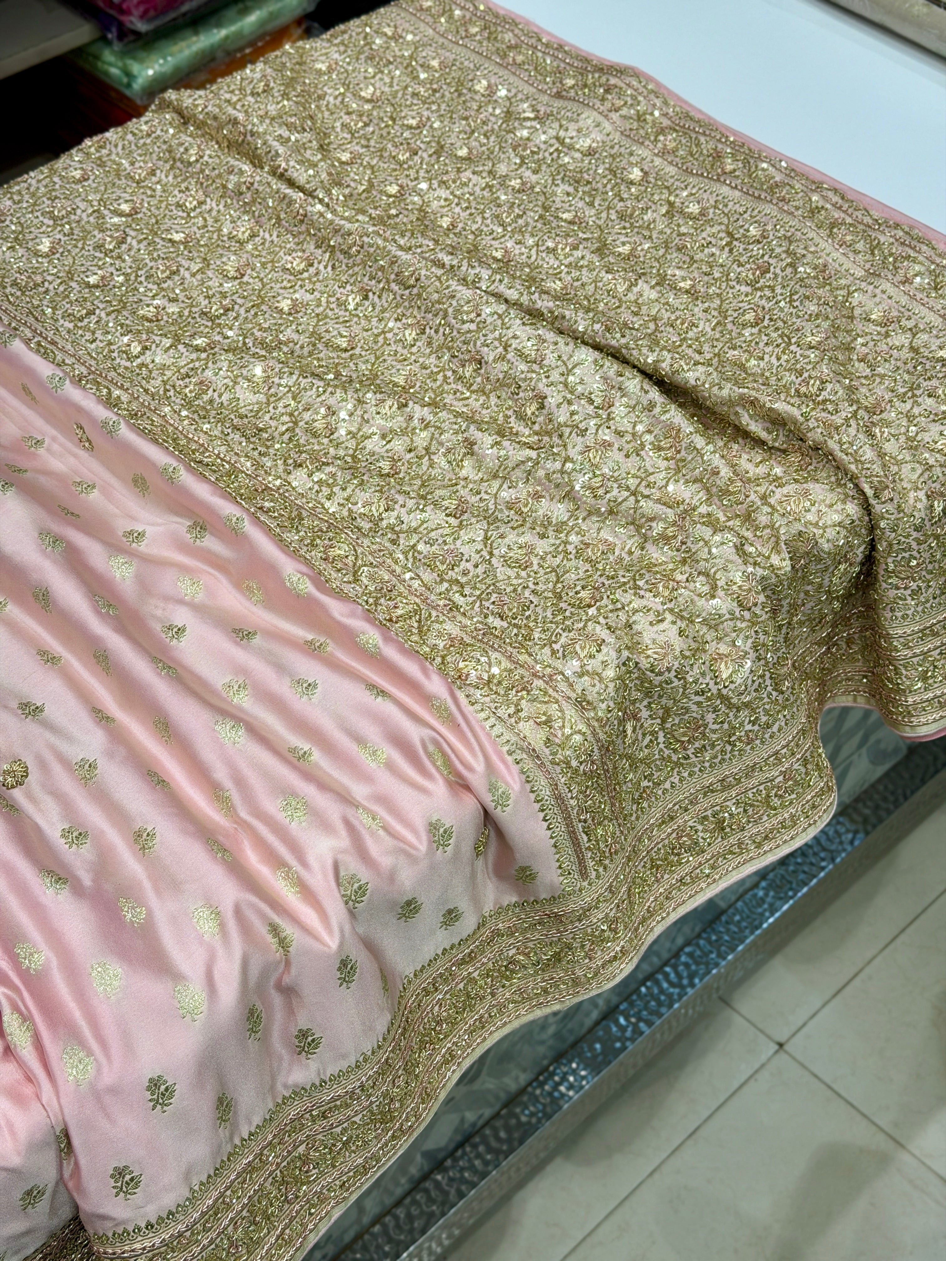 Pink Banarasi Buttis Zardosi Chain Hand Embroidery Saree