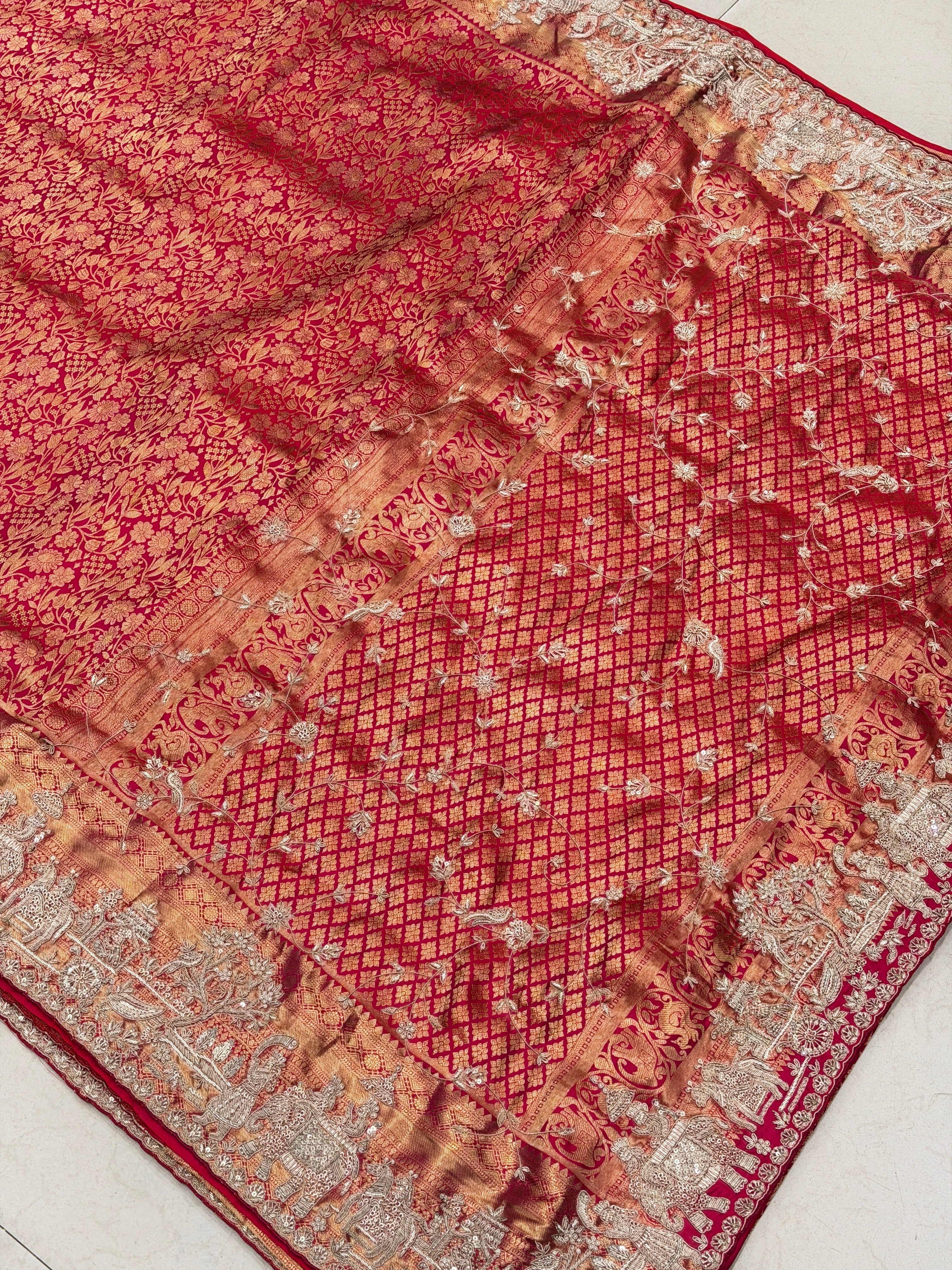 Rani Pink Kanjivaram Doli Edit Zardosi Hand Embroidery Zardosi Saree