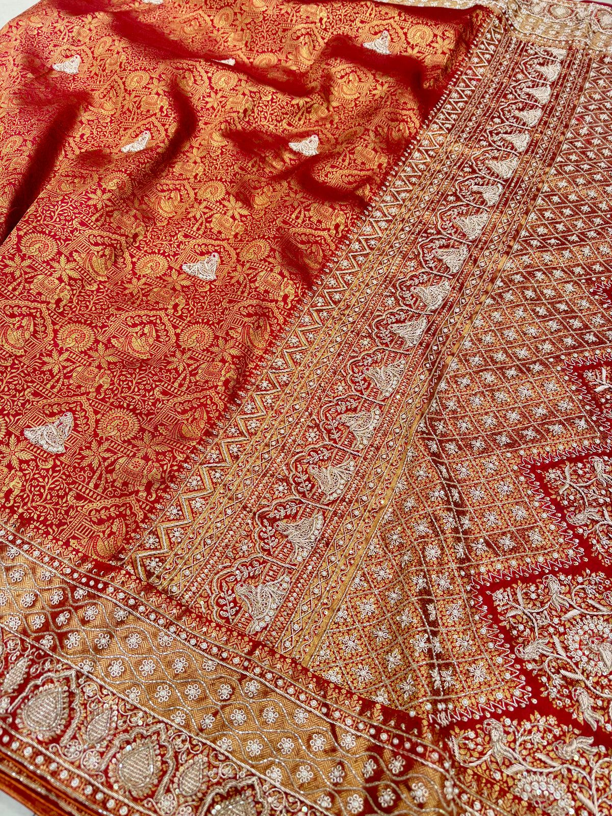 Red Kanjivaram Doli Motifs Zardosi Hand Embroidery Saree