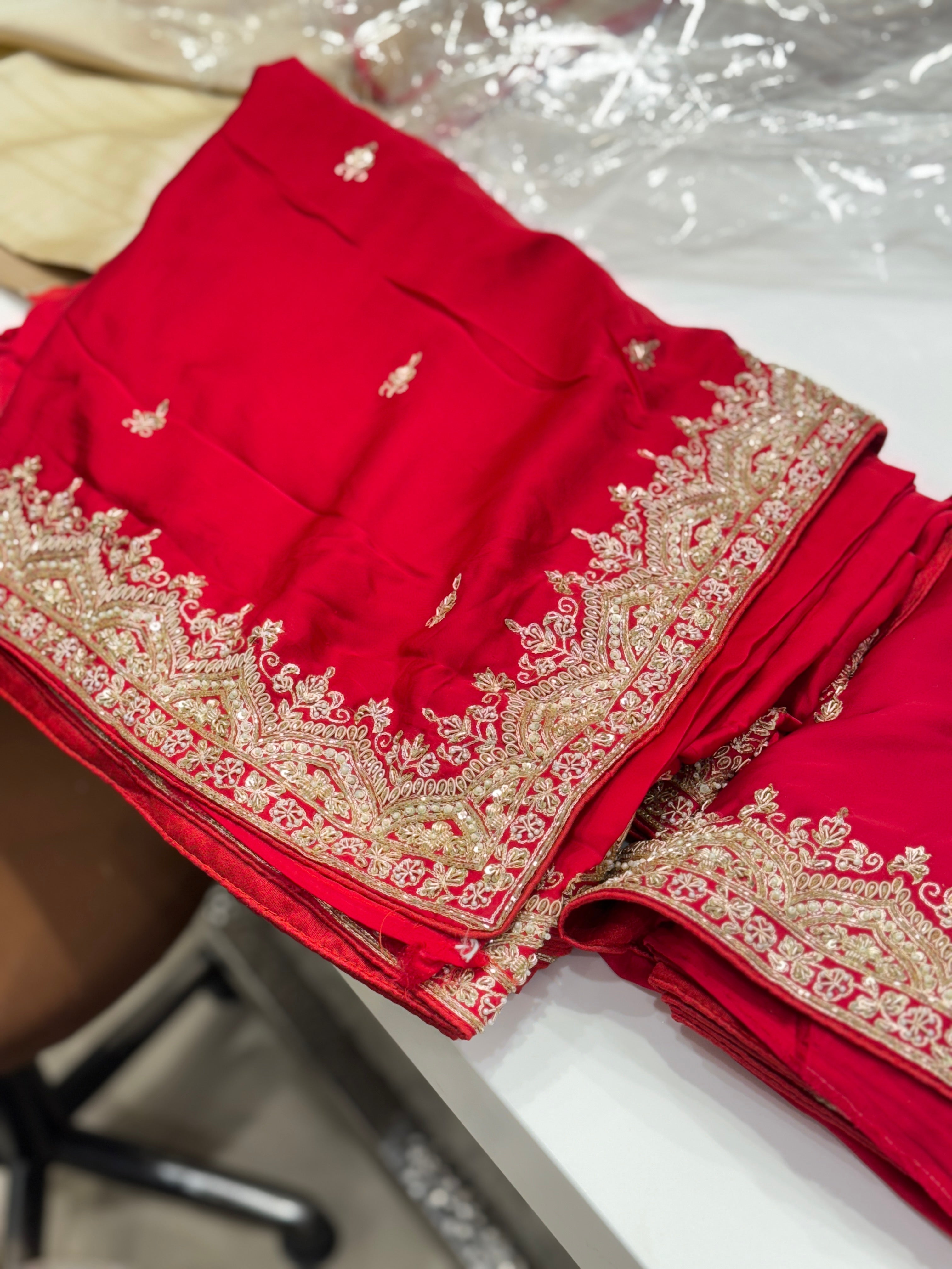 Red Satin Zardosi Saree