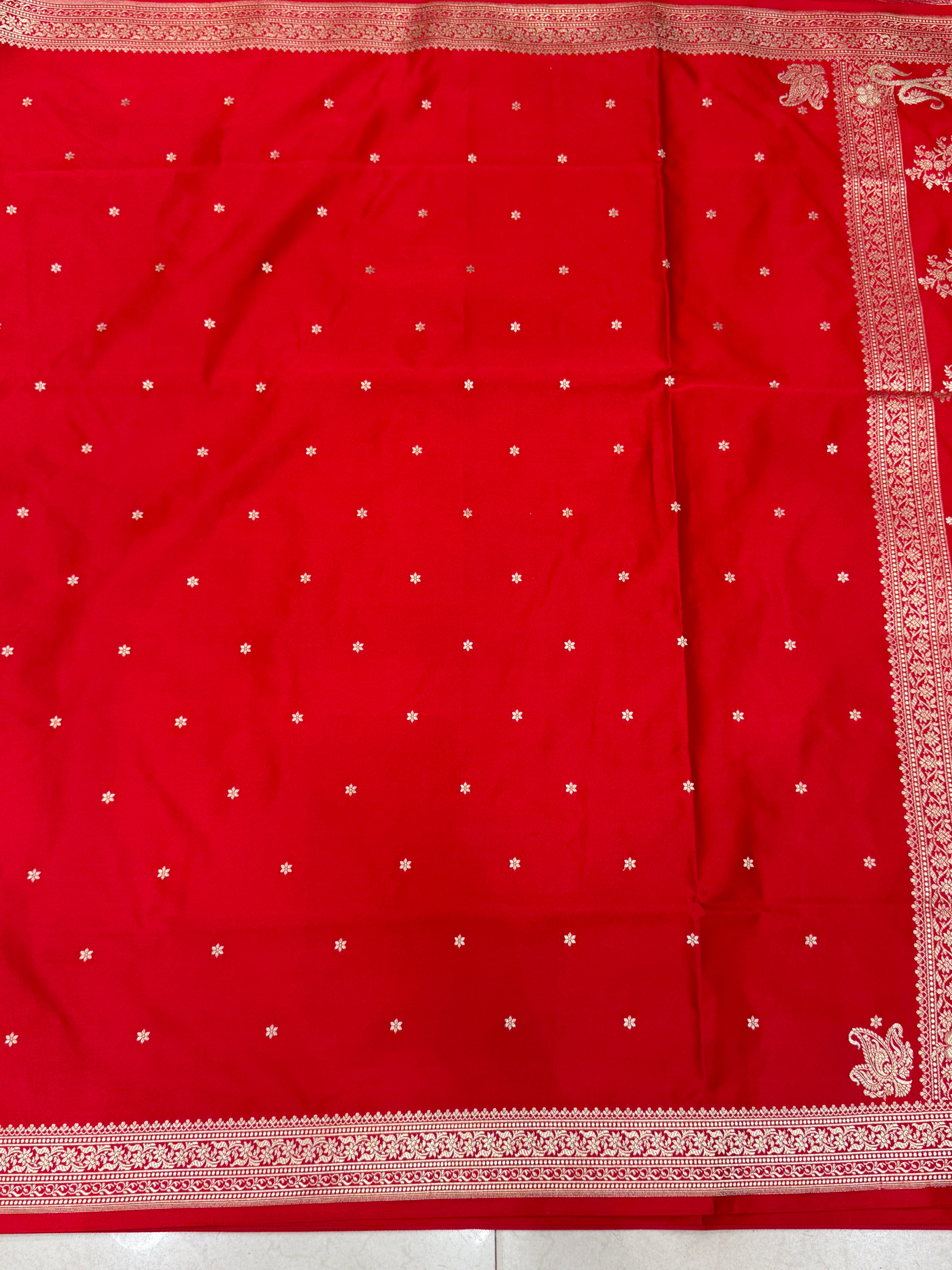 Red Banarasi Silk Star Butti Saree
