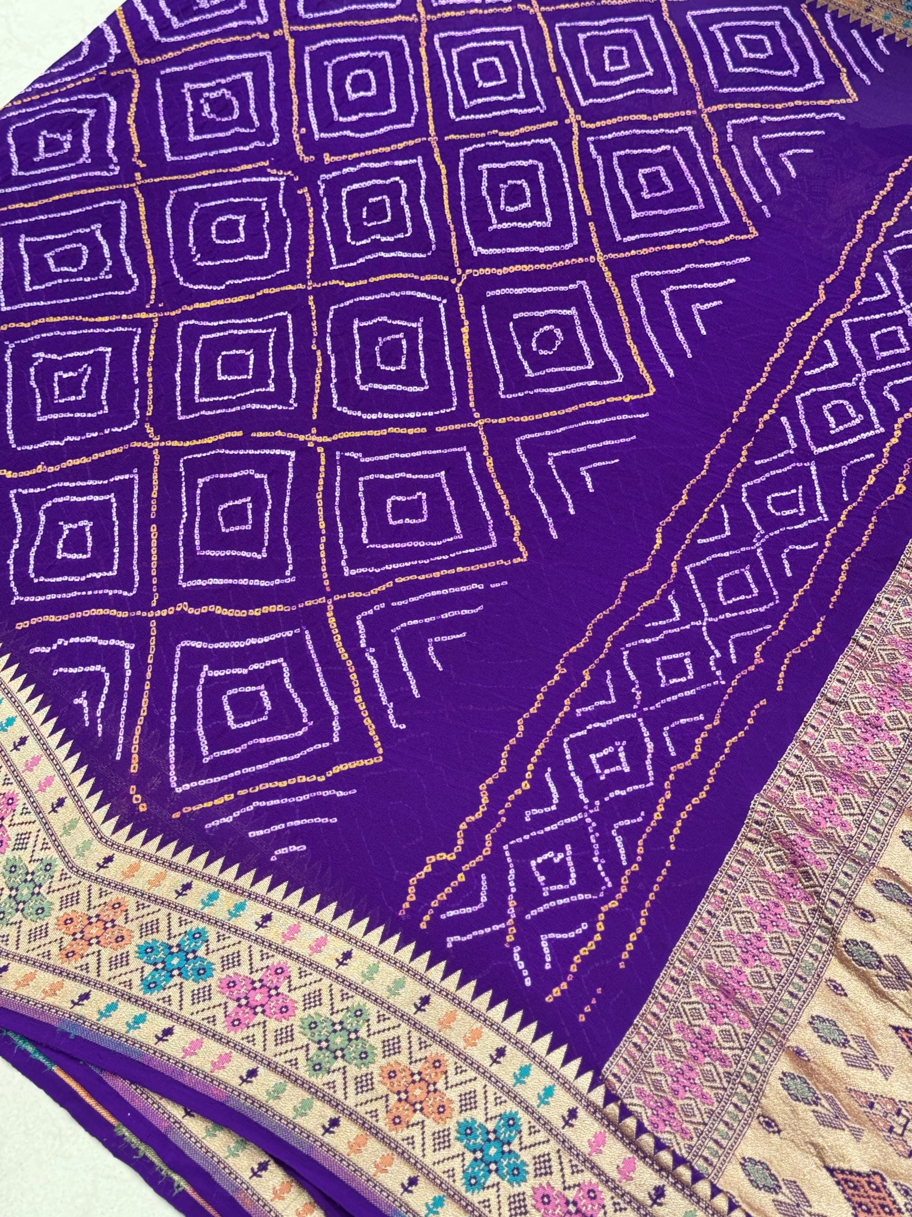 Rai Bandhej Violet Saree with Meenakari Weave