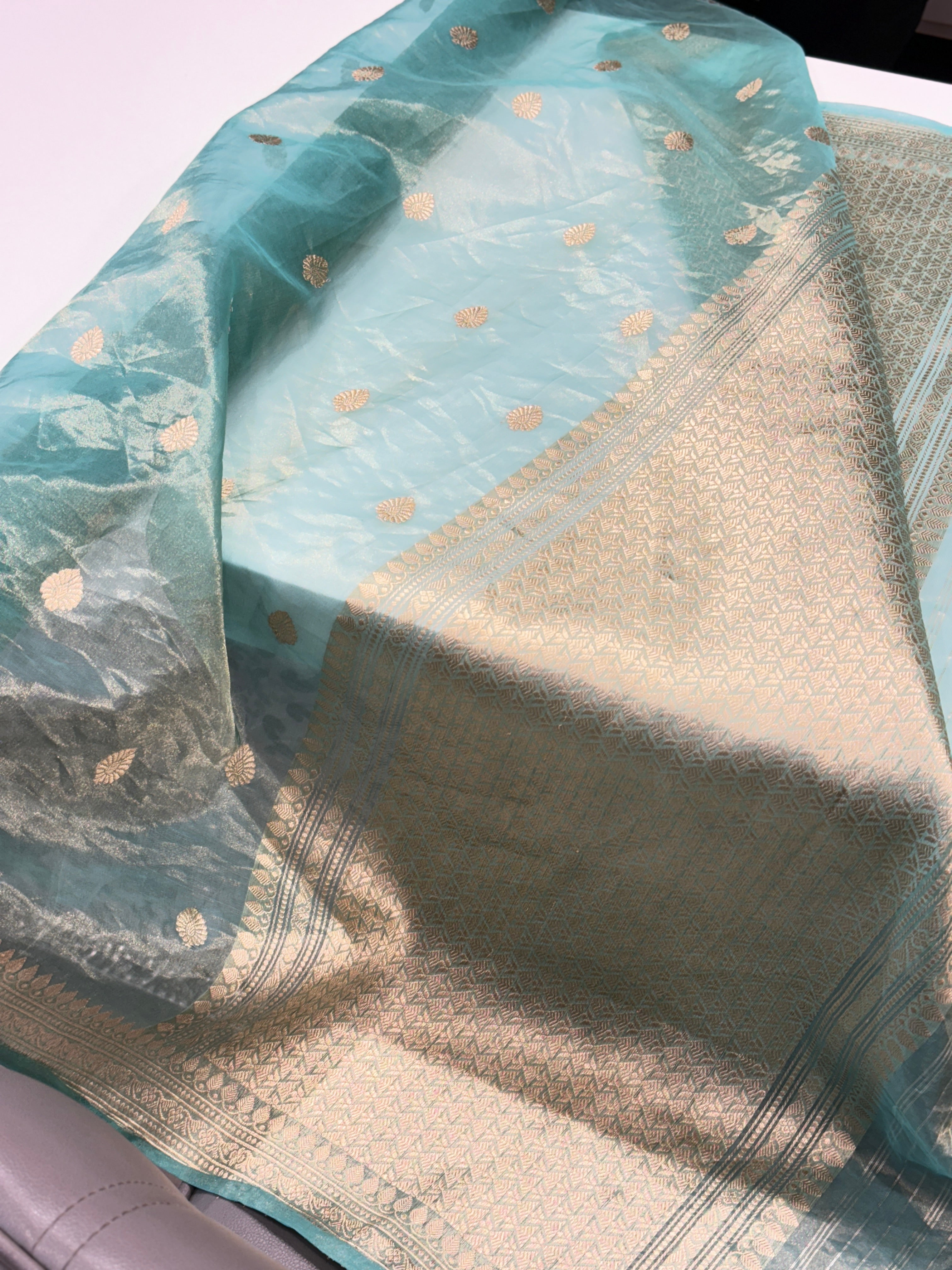 Sea Green Handloom Banarasi Tissue Kadwa Saree