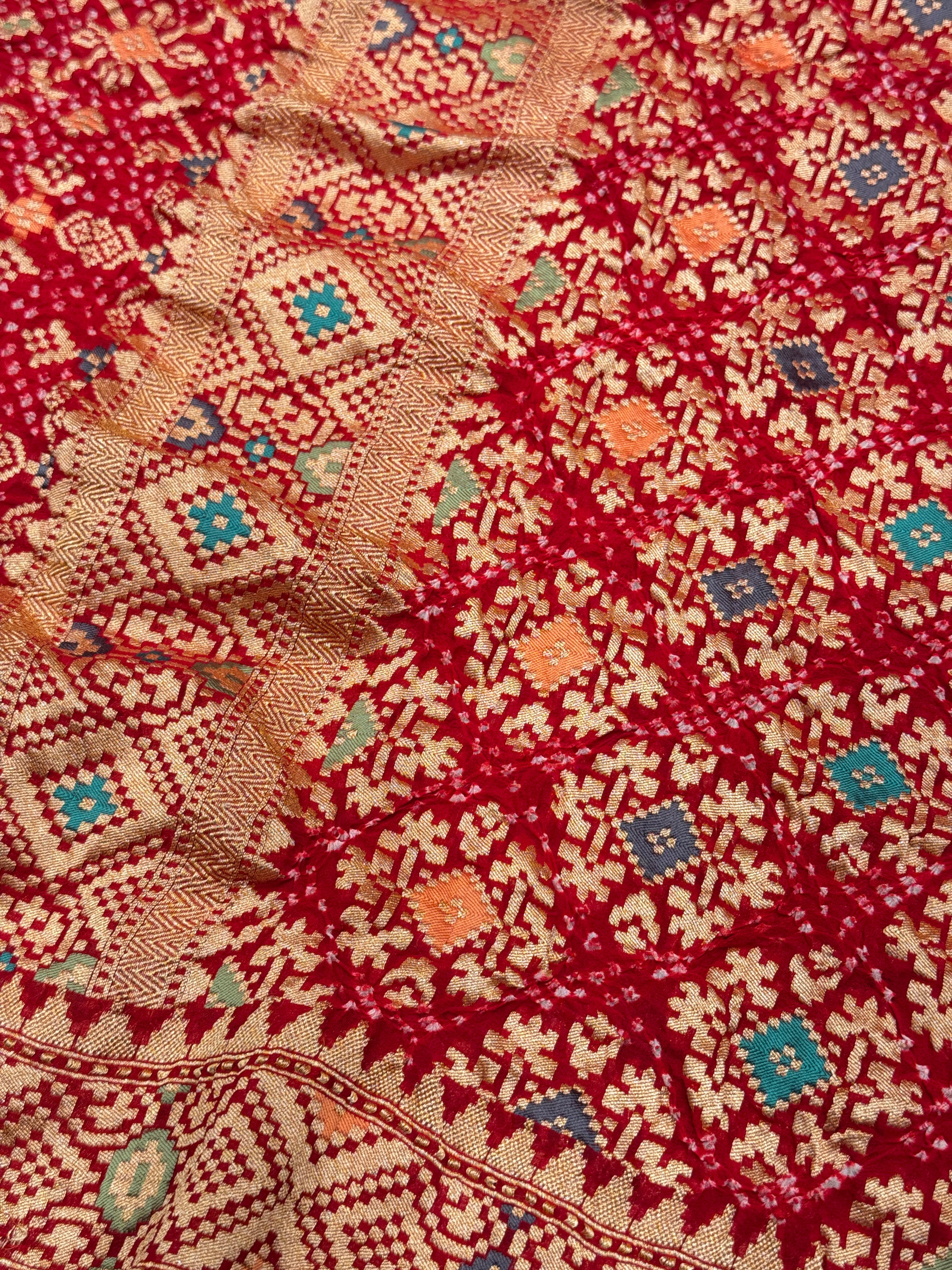 Red Bandhej Meenakari Bandhej Patola Weave Saree