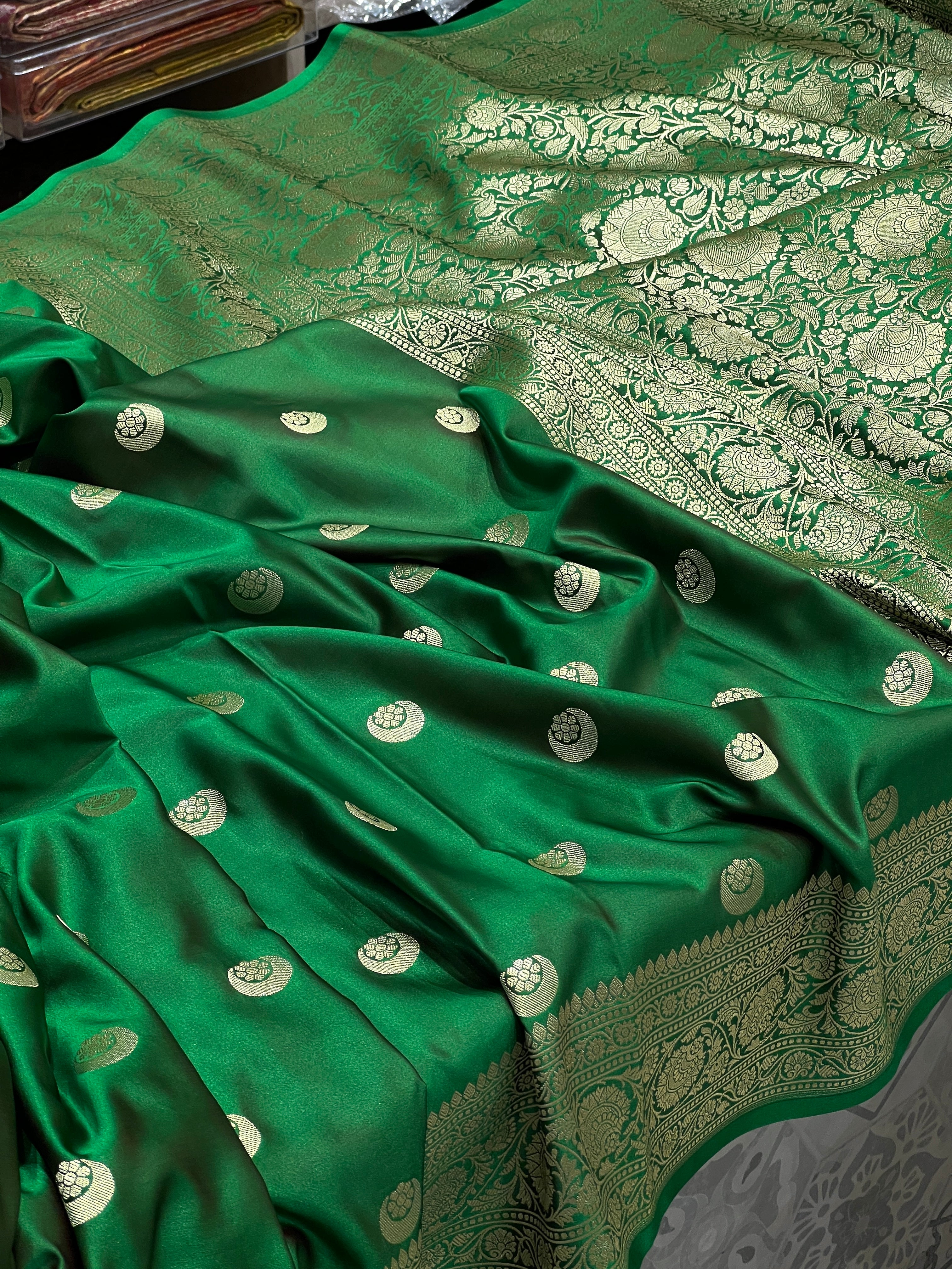 Bottle Green Banarasi Chand Butta Saree