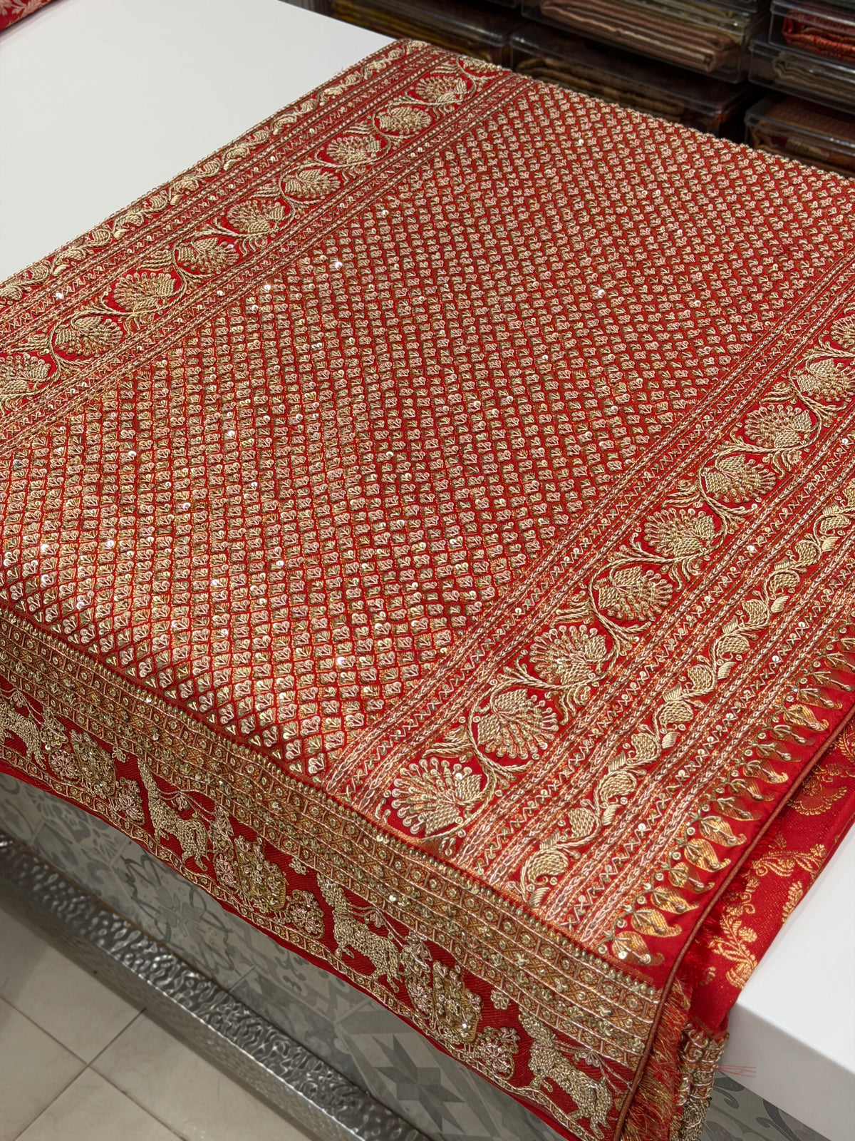 Red Kanjivaram Doli Edit Zardosi Hand Embroidery Saree