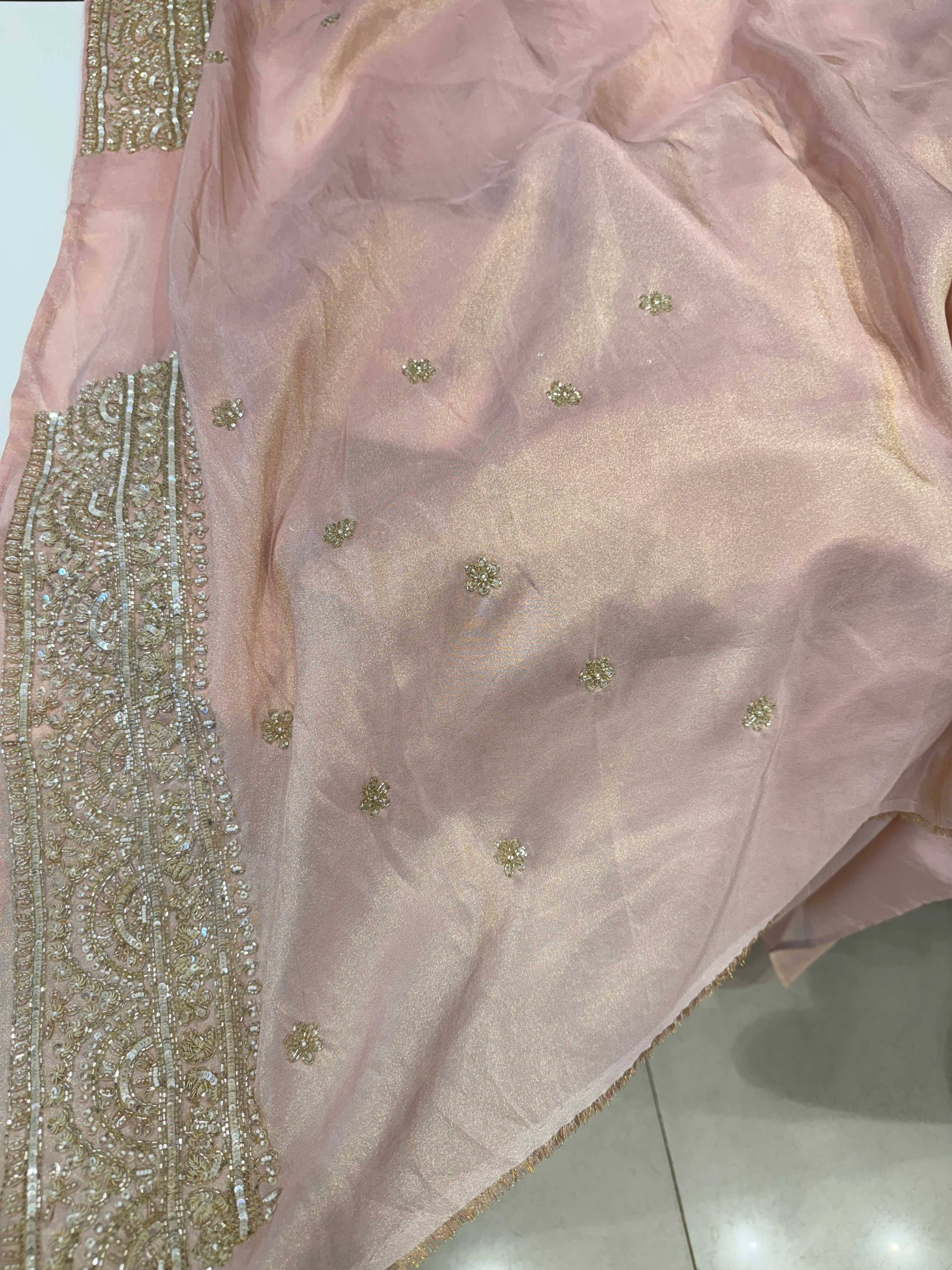 Pink Kareena Kapoor Inspired Crepe Tissue Embroidery Saree