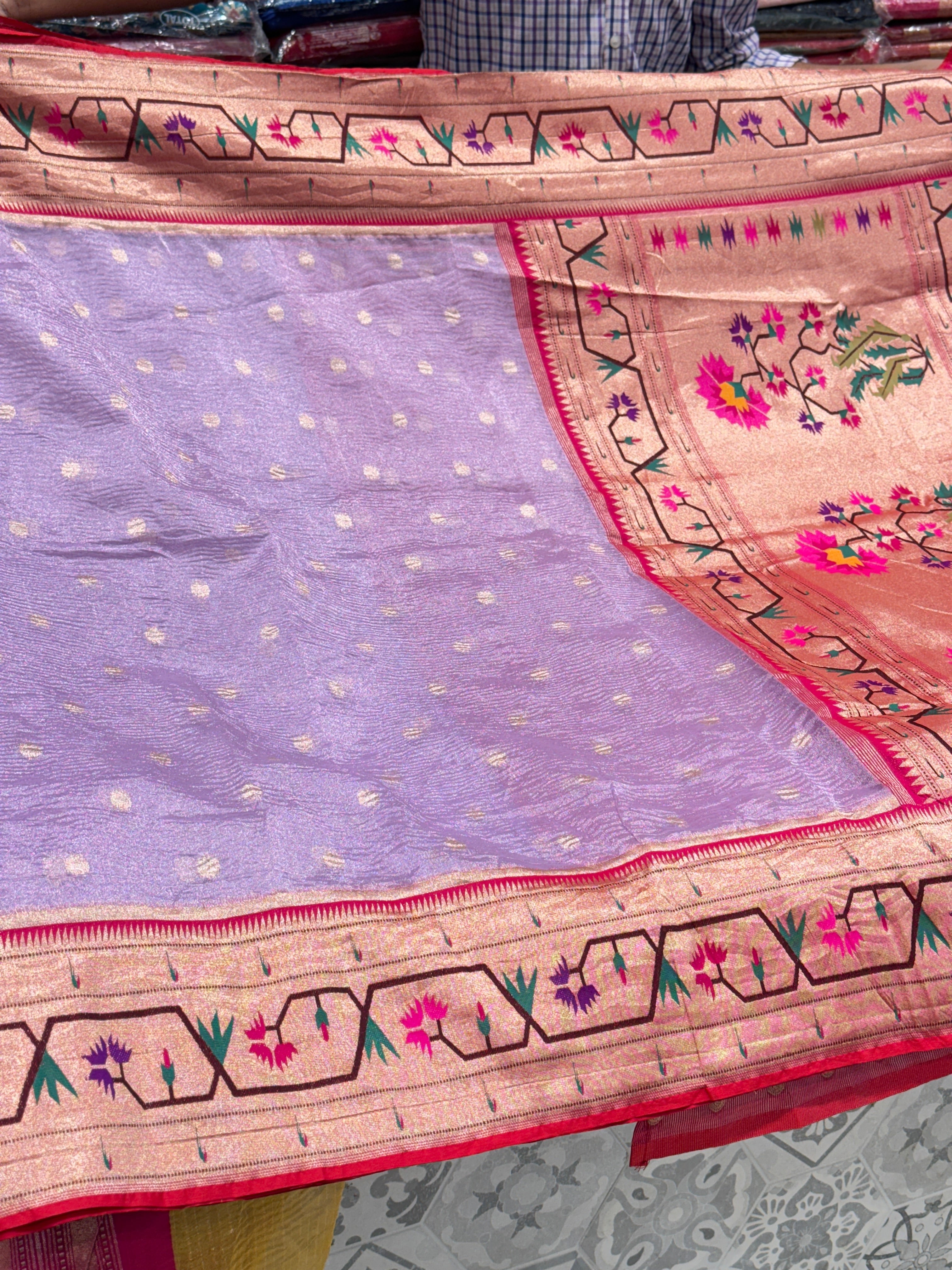 Lilac Crushed Tissue Paithani Saree