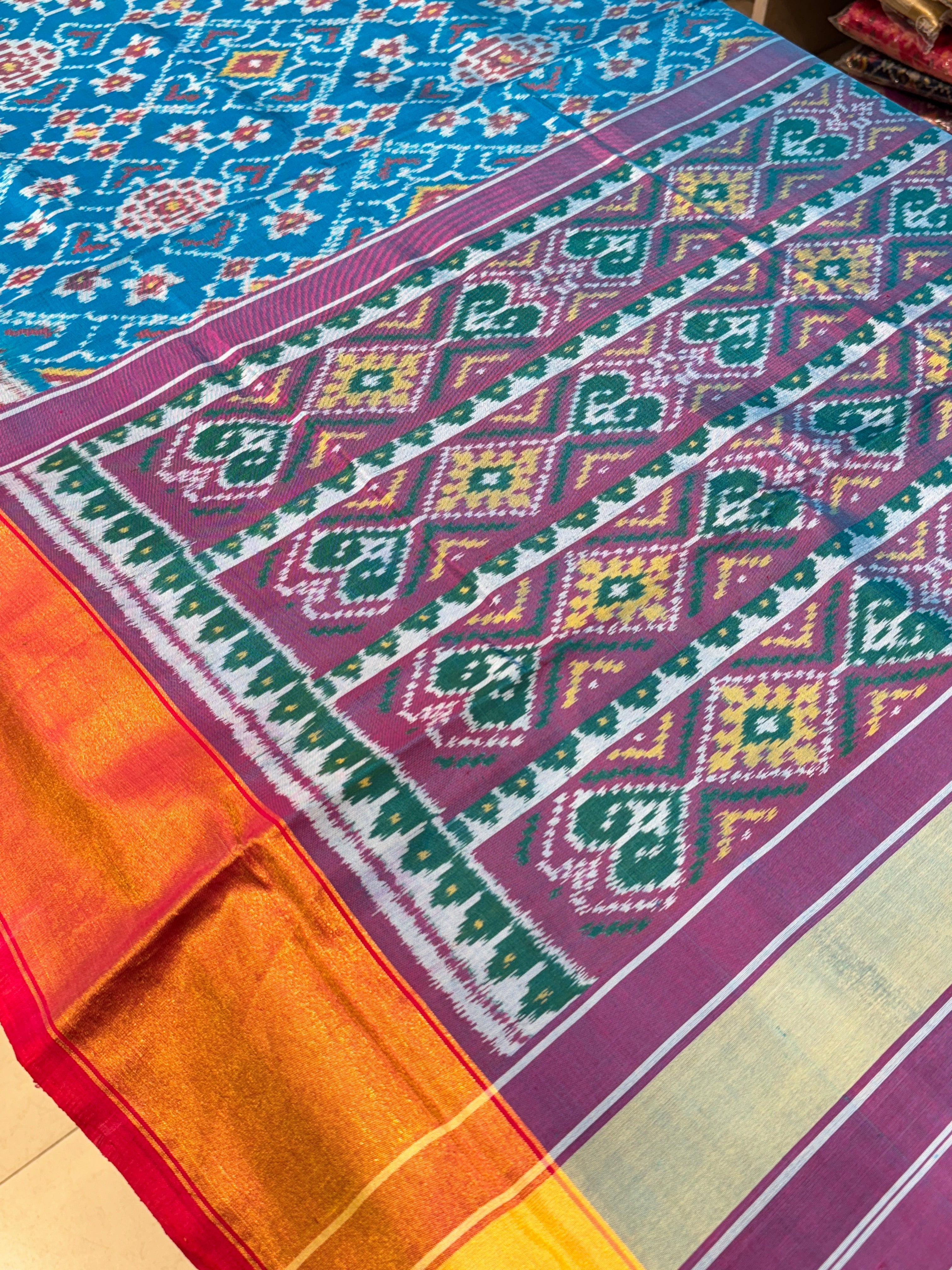 Handloom Rajkoti Rama Patola Saree