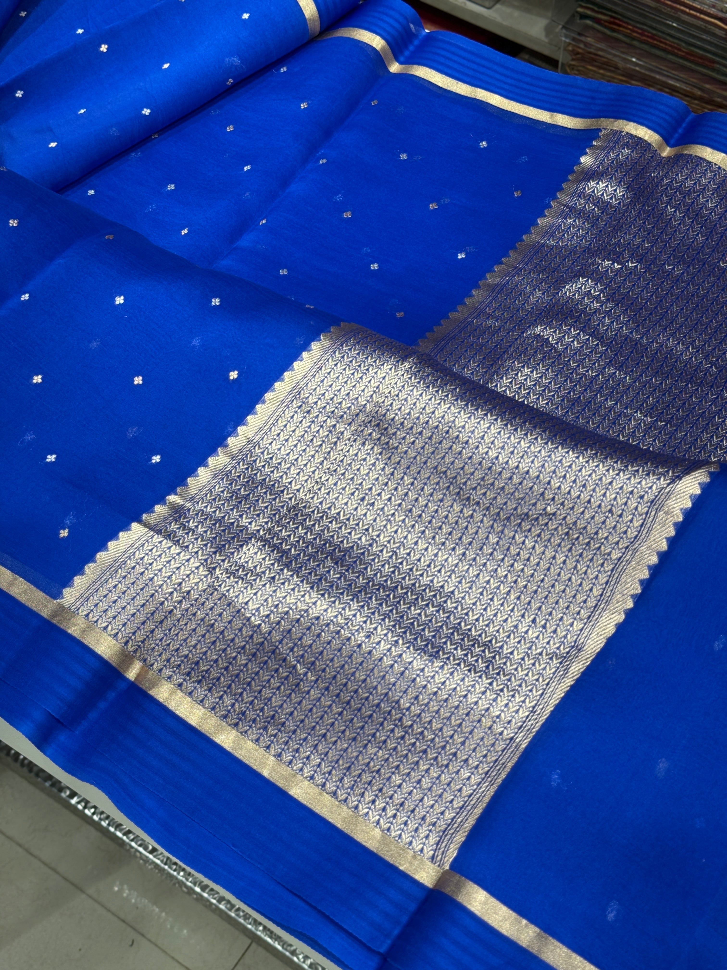 Royal Blue Banarasi Handloom Kora Saree
