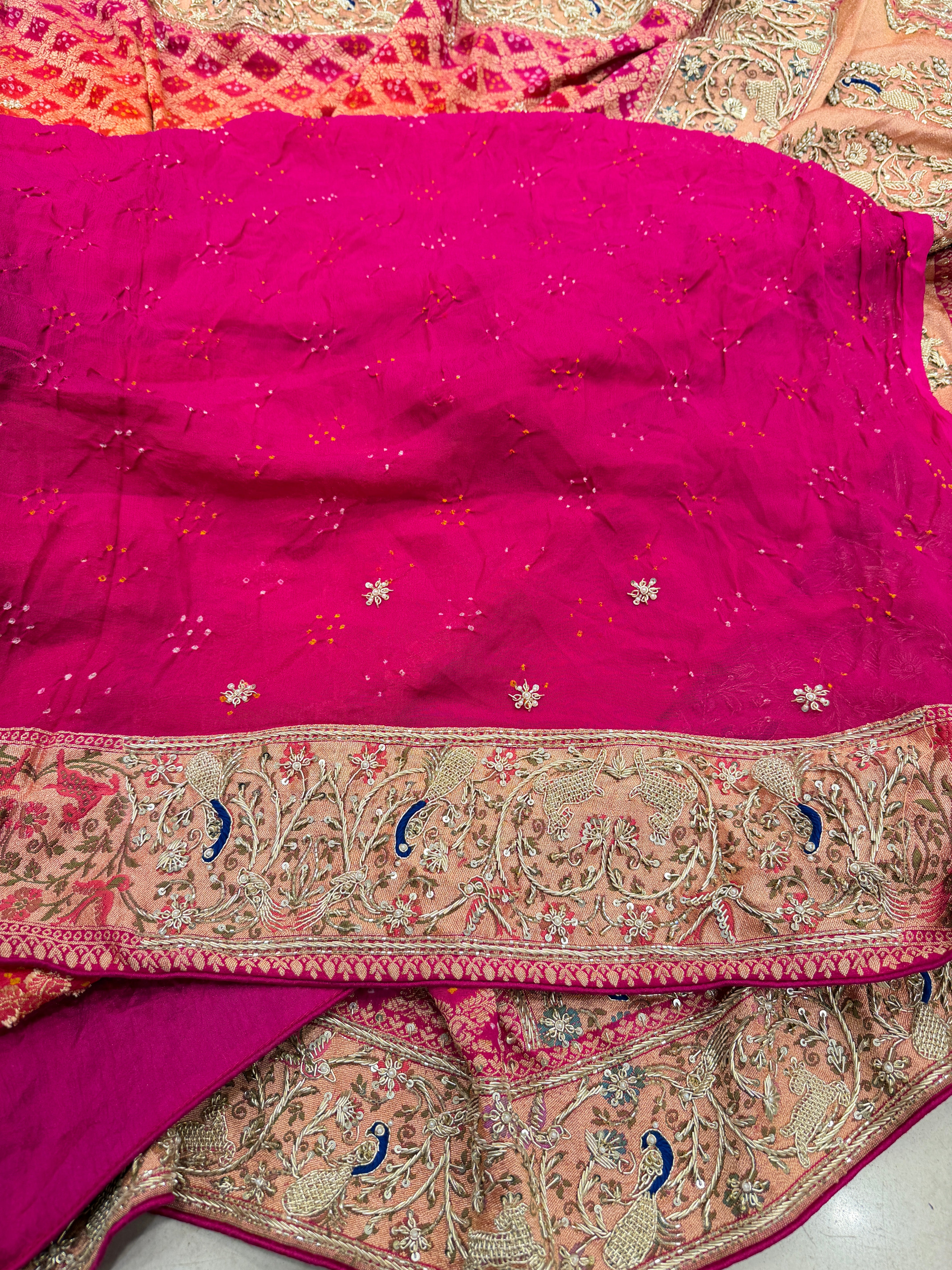 Orange Rani Shaded Meenakari Peacock Zardosi Hand Embroidery Saree