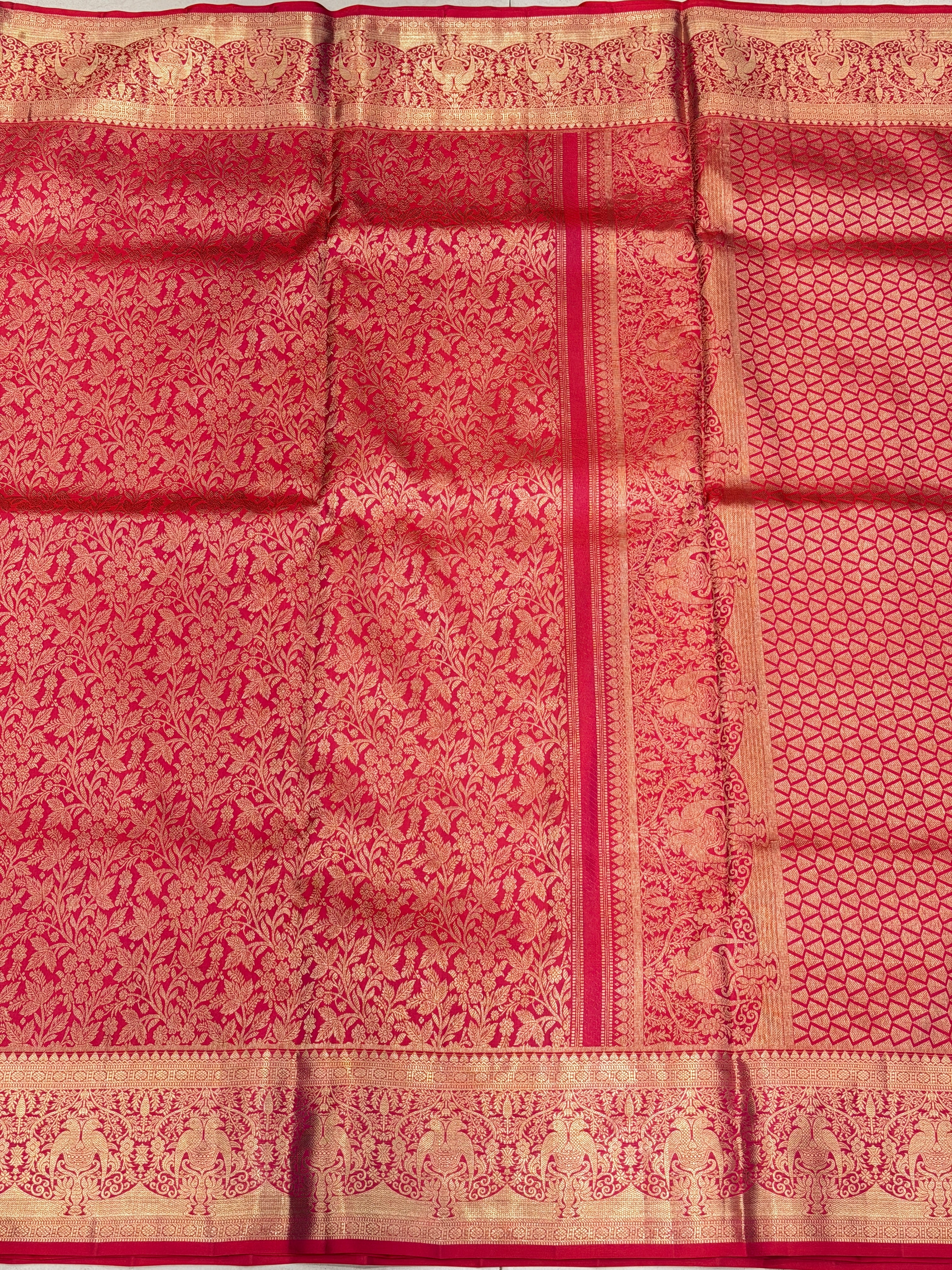 Cross Red Pure Silk Parrot Motifs Kanjivaram Saree