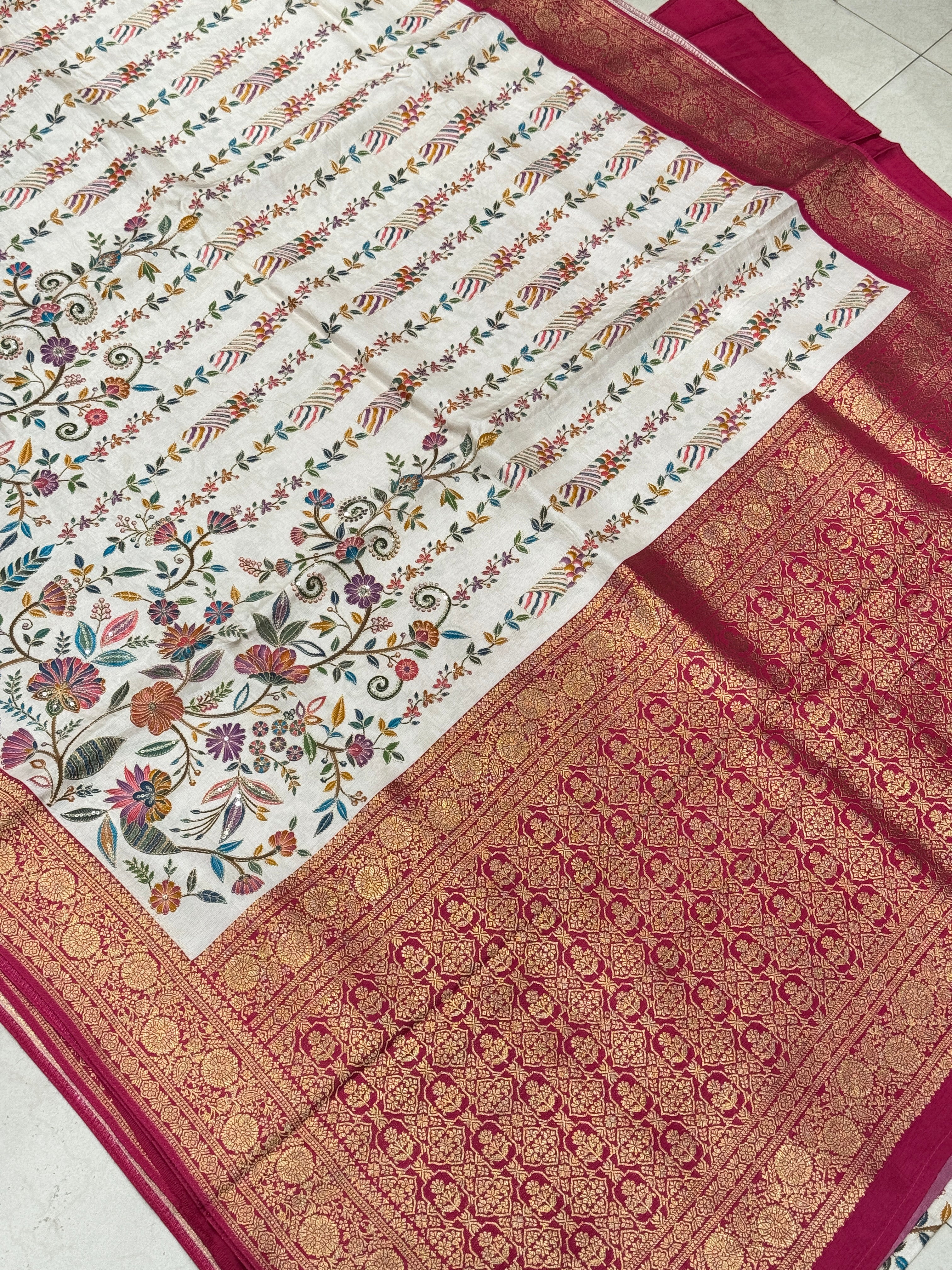 Beige Banarasi Munga With Pita Embroidery
