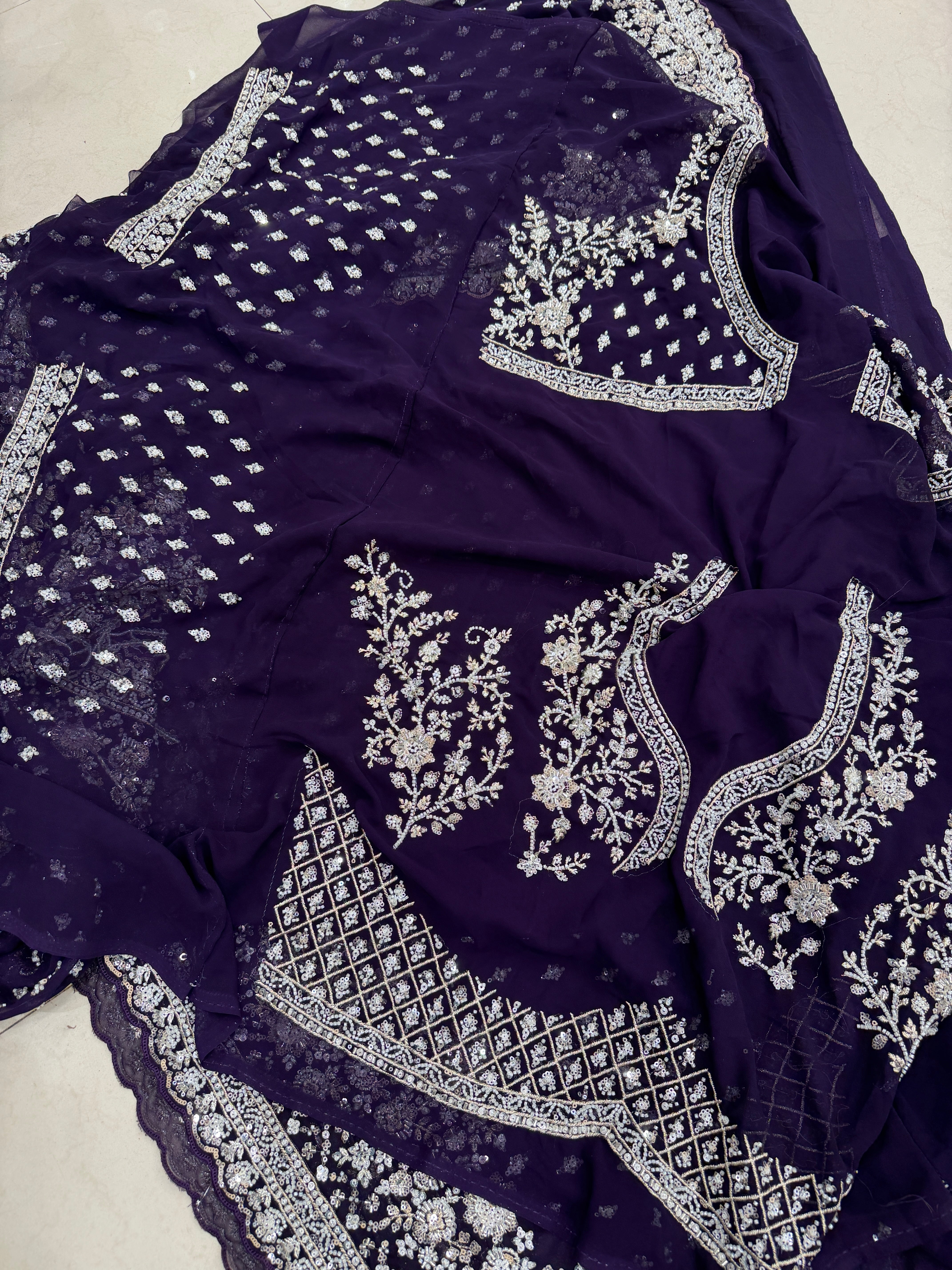 Violet Manish Malhotra Inspired Georgette Moti Sequin Butti Saree