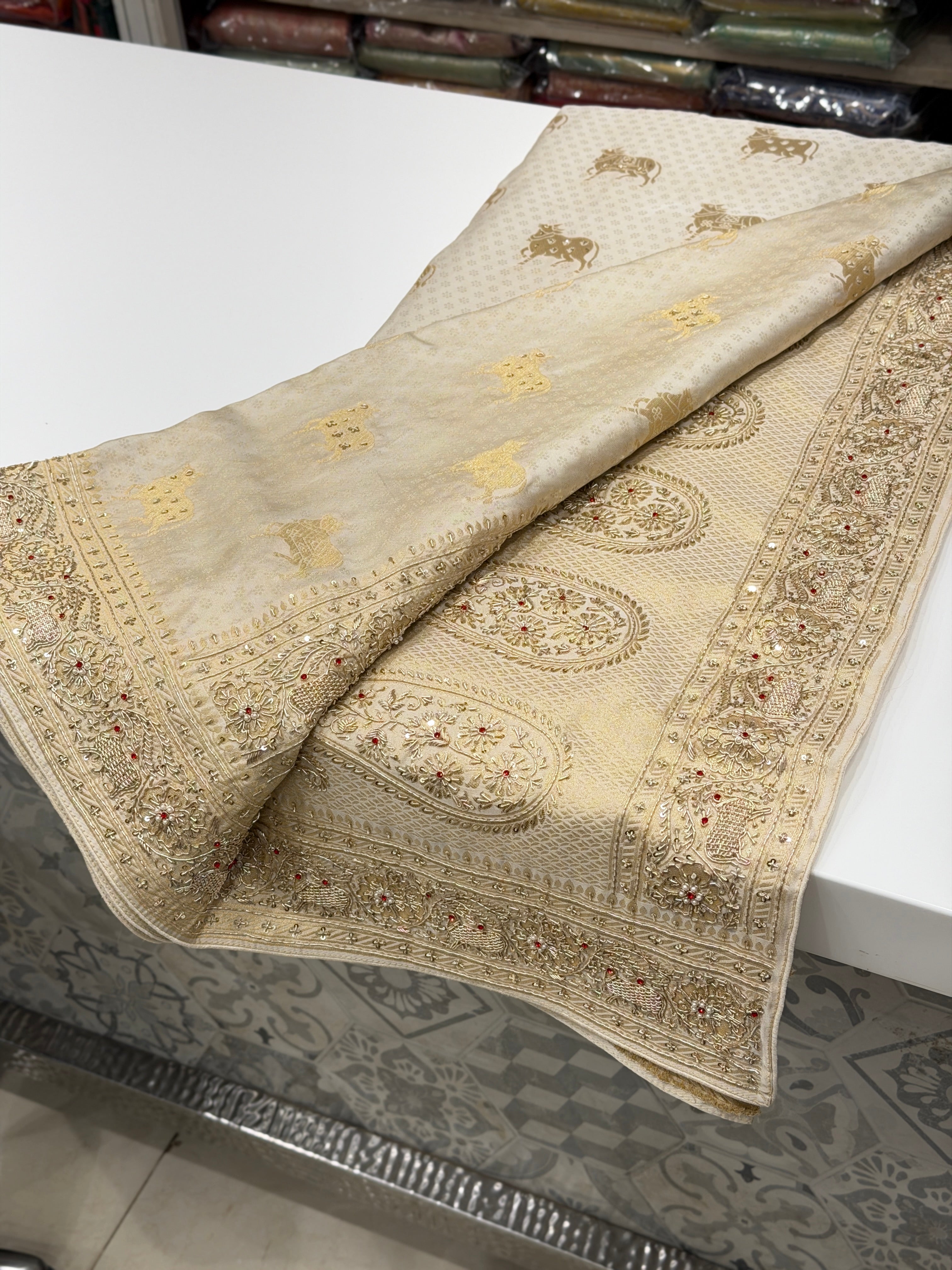 Nandi Edit Banarasi Crepe Tissue Zardodi Hand Embroidery Saree