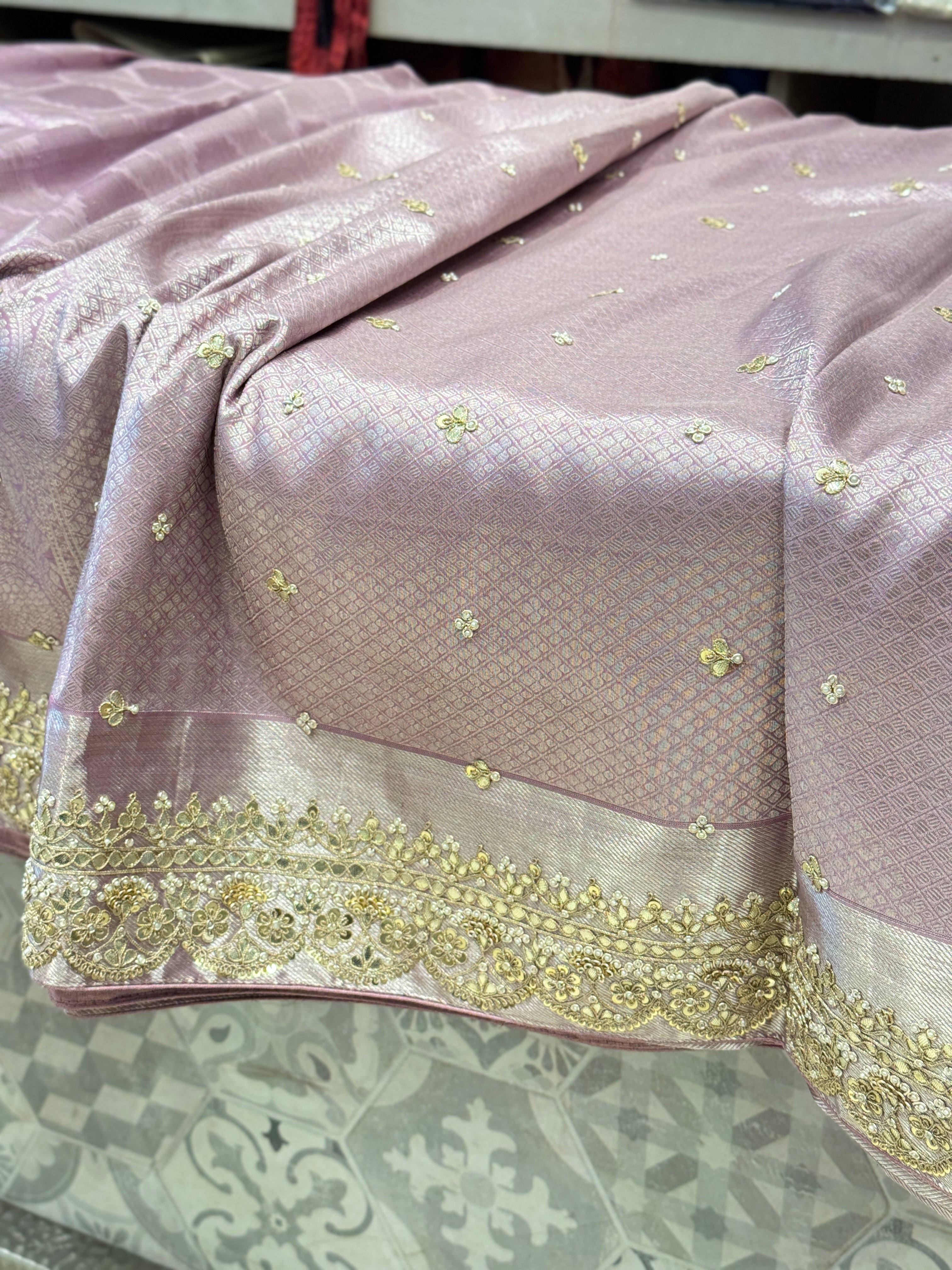 Lilac Contemporary Kanjivaram Zardosi Hand Embroidery Saree