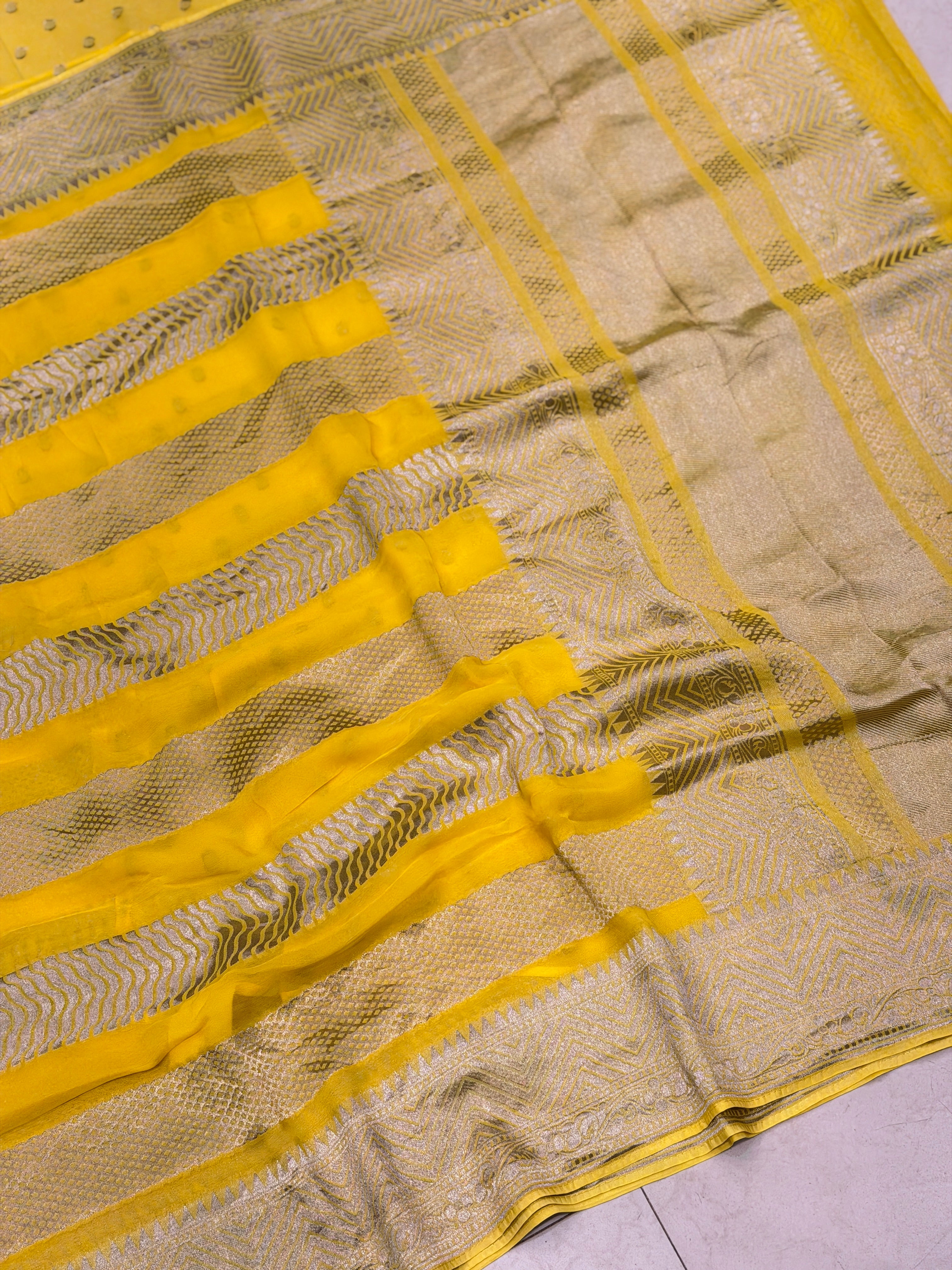 Yellow Contemporary Leheriya Banarasi Khaddi Georgette Saree