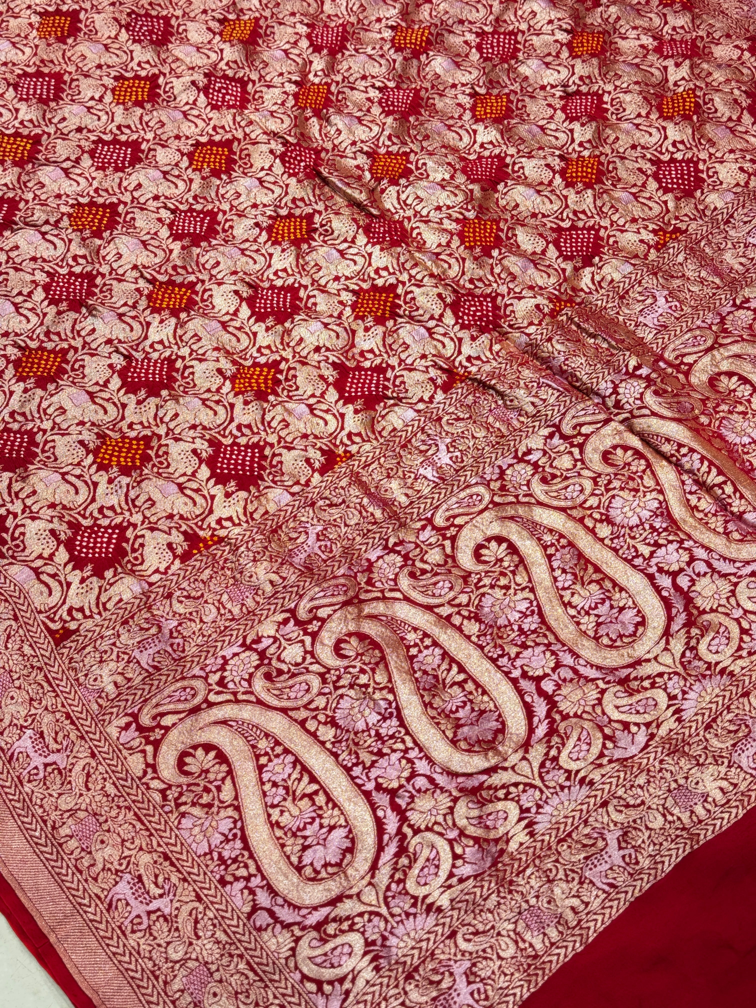 Red Kadwa Weave Bandhej Saree