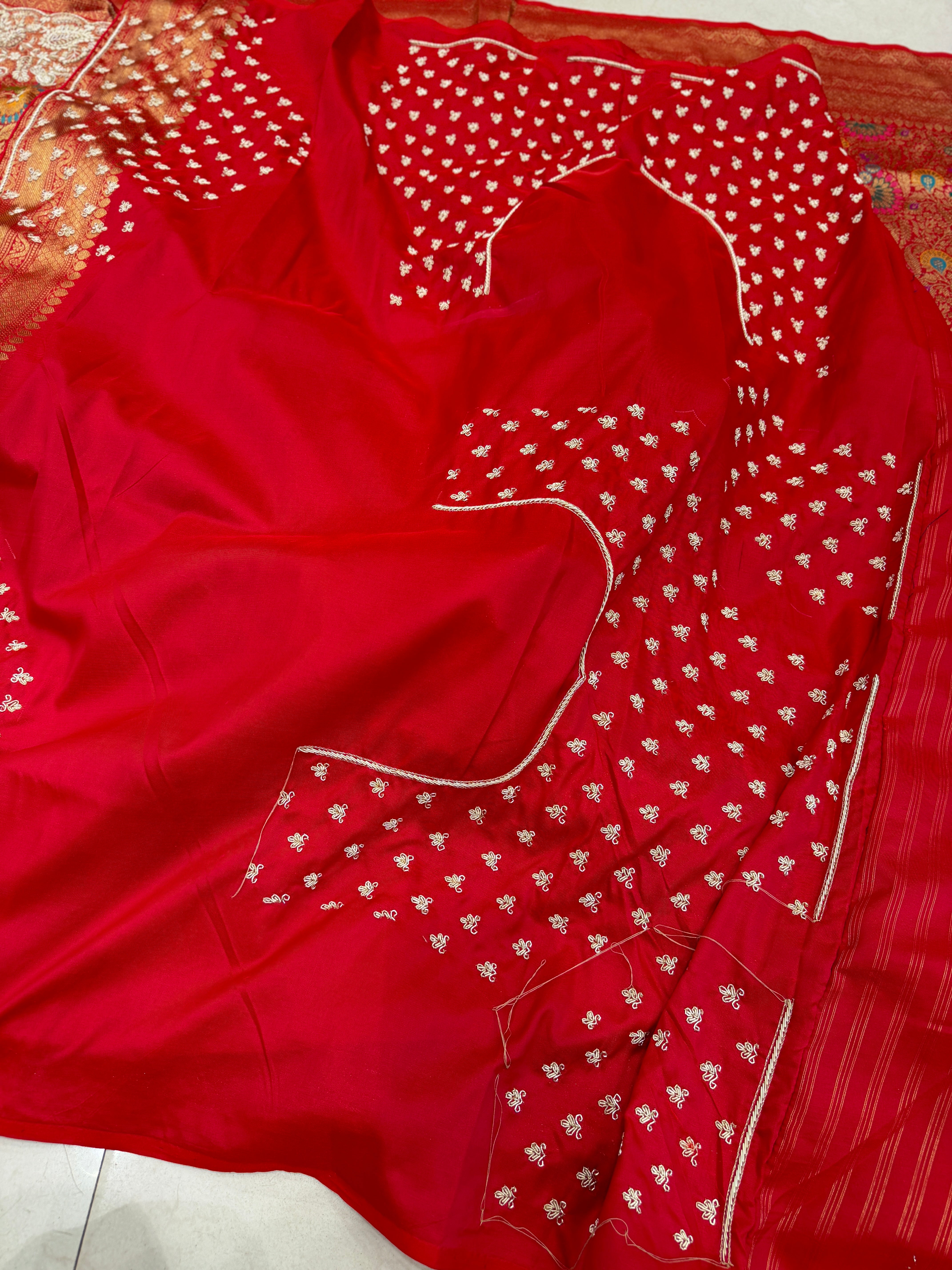 Red Khinkhwab Banarasi Hand Embroidery Zardosi Doli Edit Saree