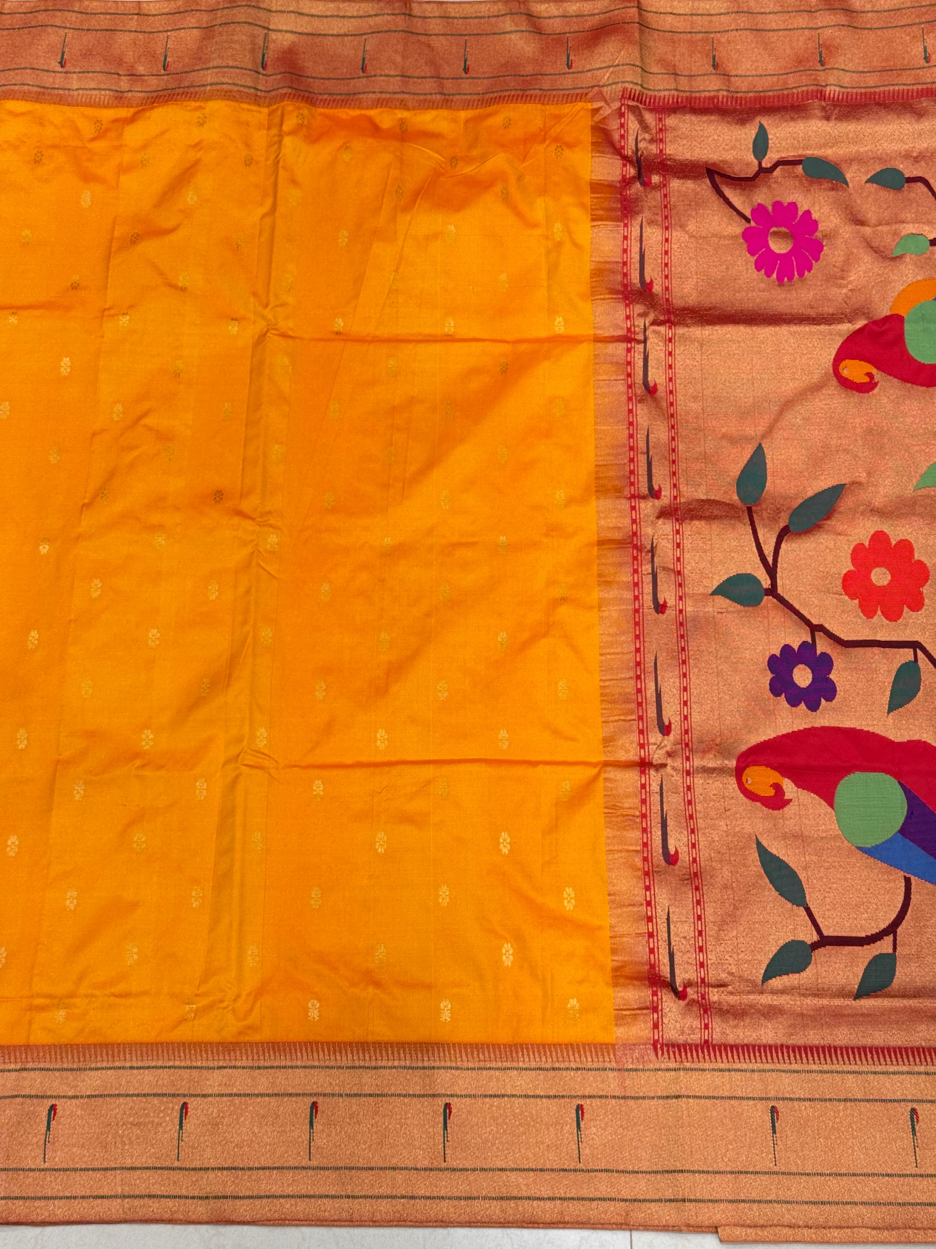 Yellow Muniya Pure Silk Handloom Paithani Saree
