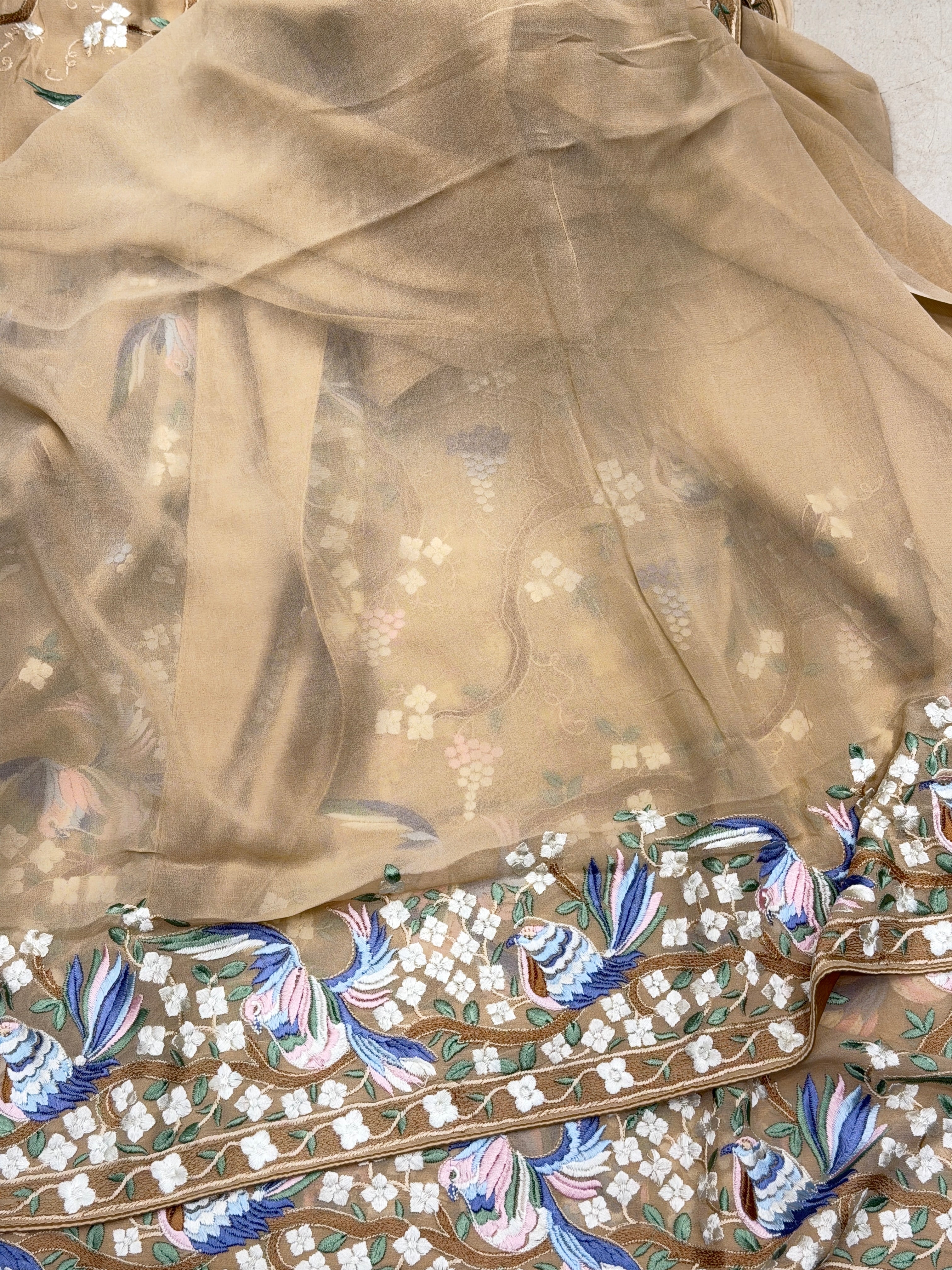Beige Georgette Chakla Chakli Embroidery Parsi Gara Saree