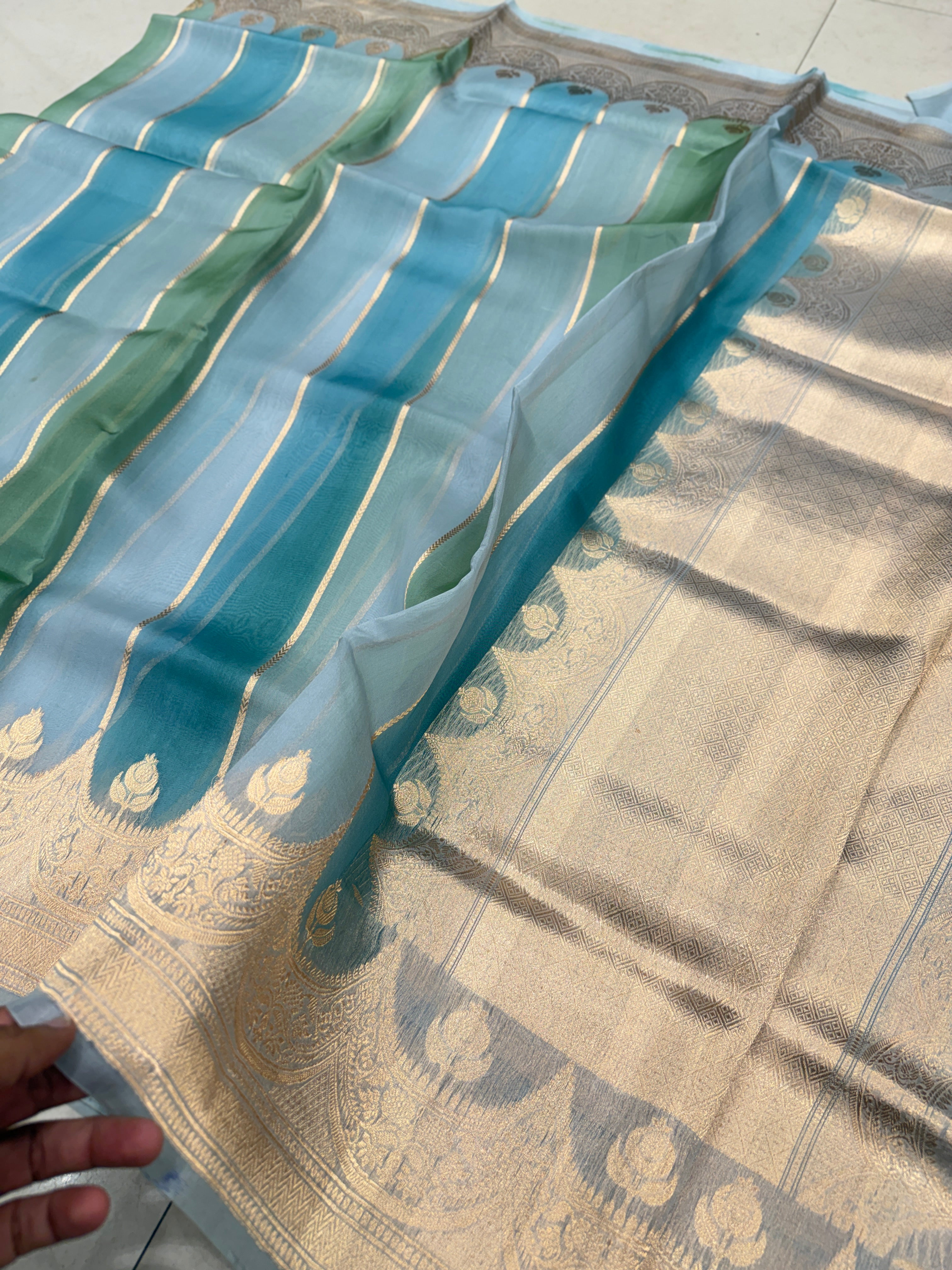 Contemporary Rangkat Brush Dye Handloom Kora Silk Saree