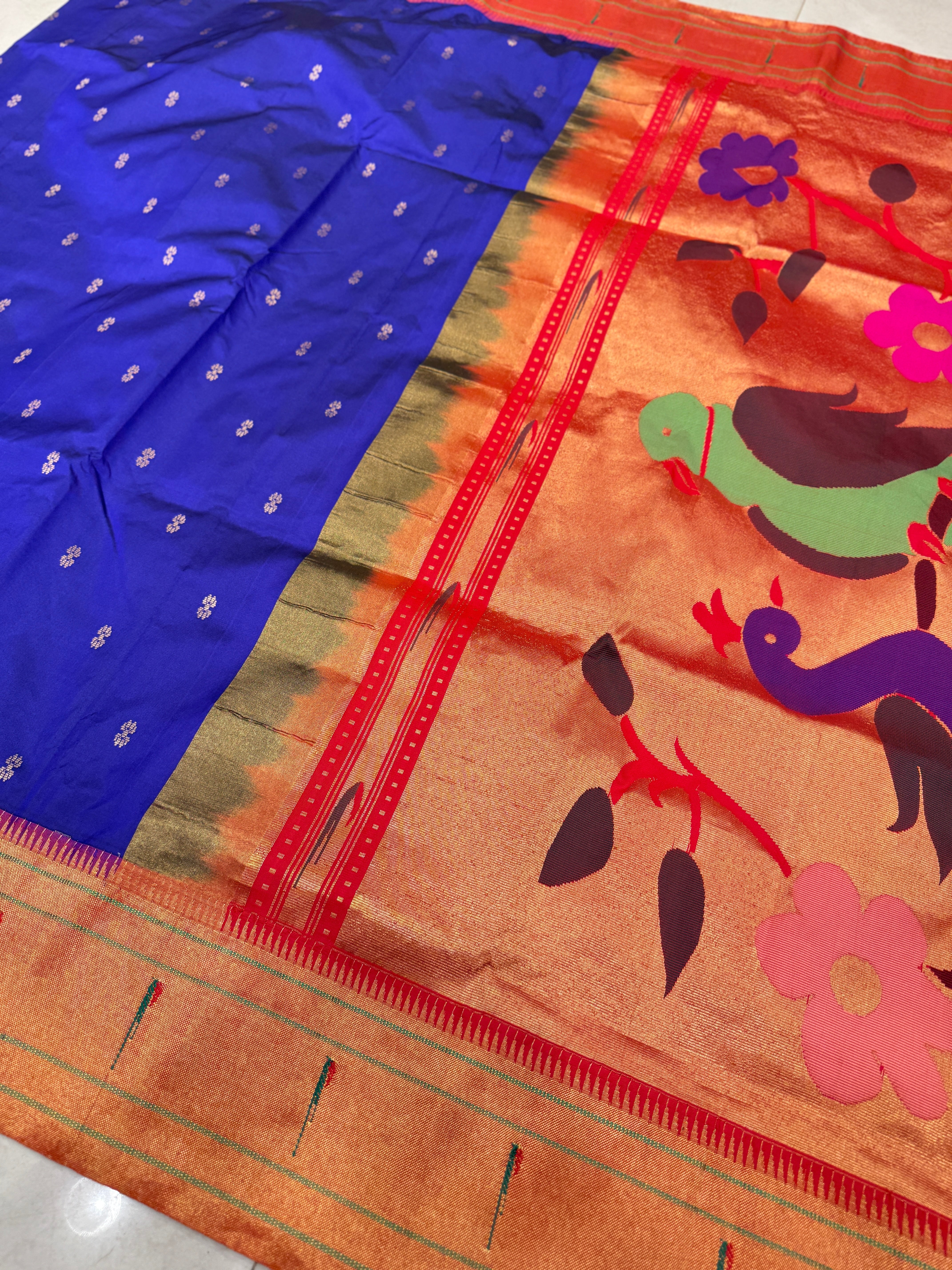 Blue Muniya Pure Silk Handloom Paithani Saree