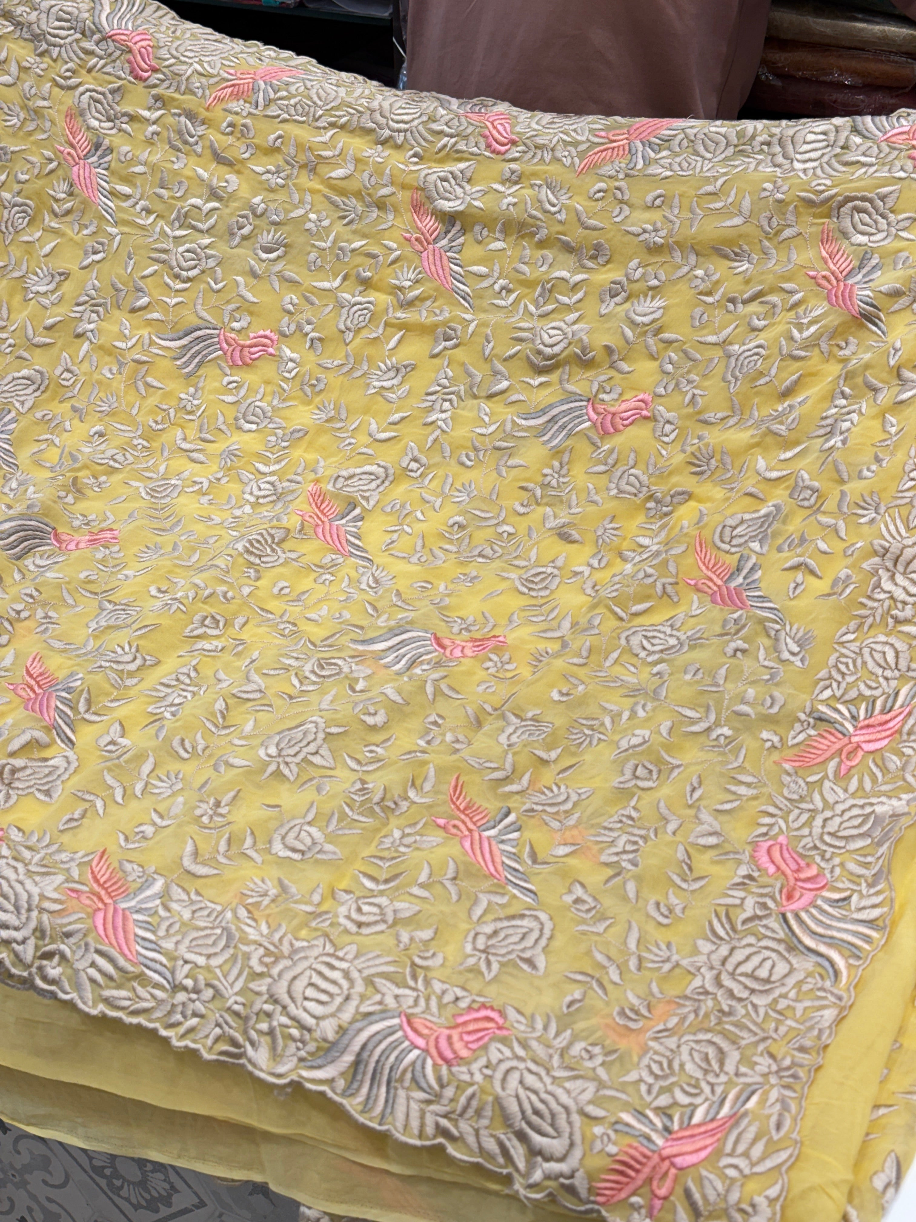 Yellow Multi Colour Parsi Gara Saree