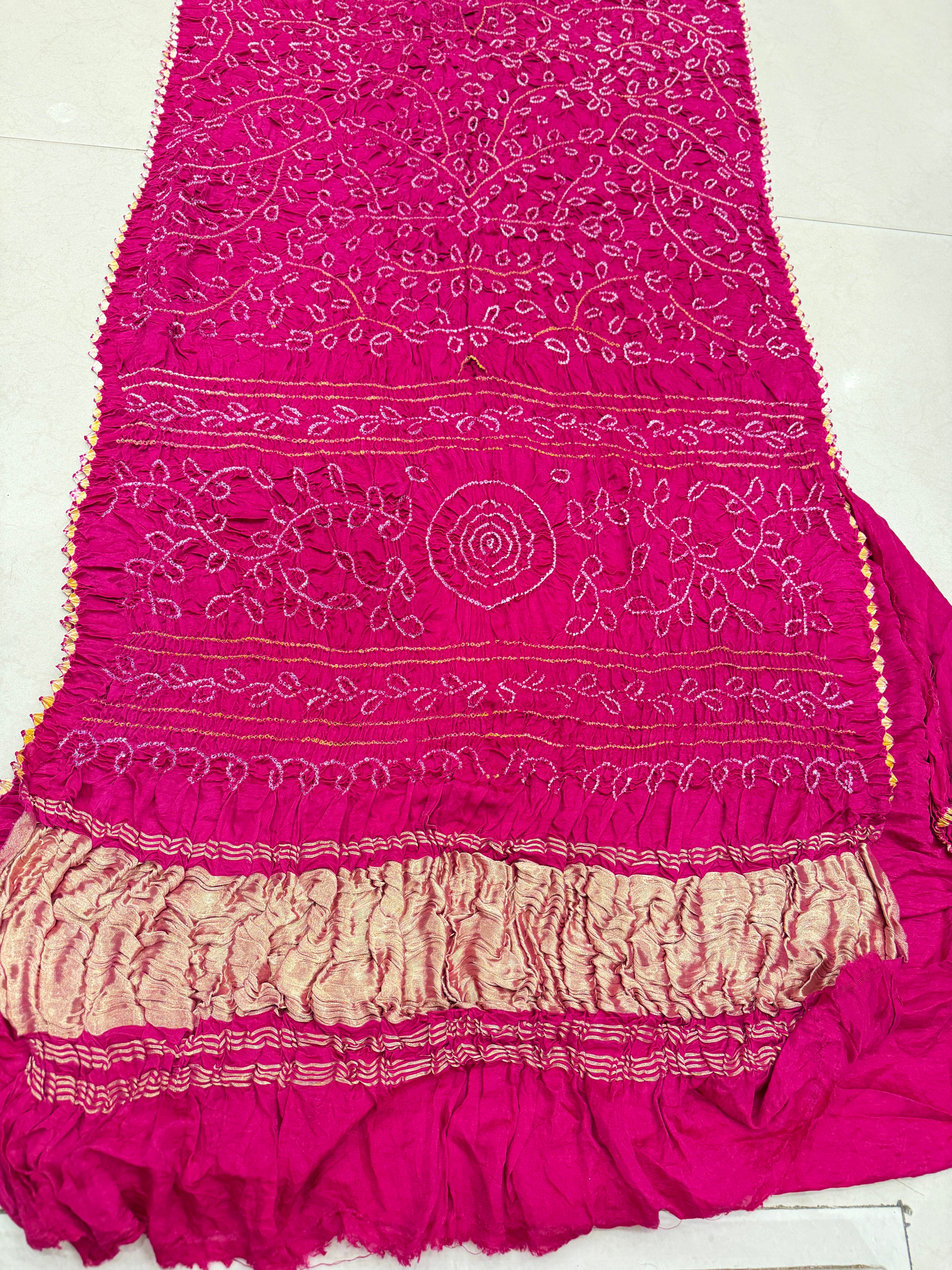 Rani Pink Ambadal Pure Gajji Silk Rai Bandhej Hand Made Saree
