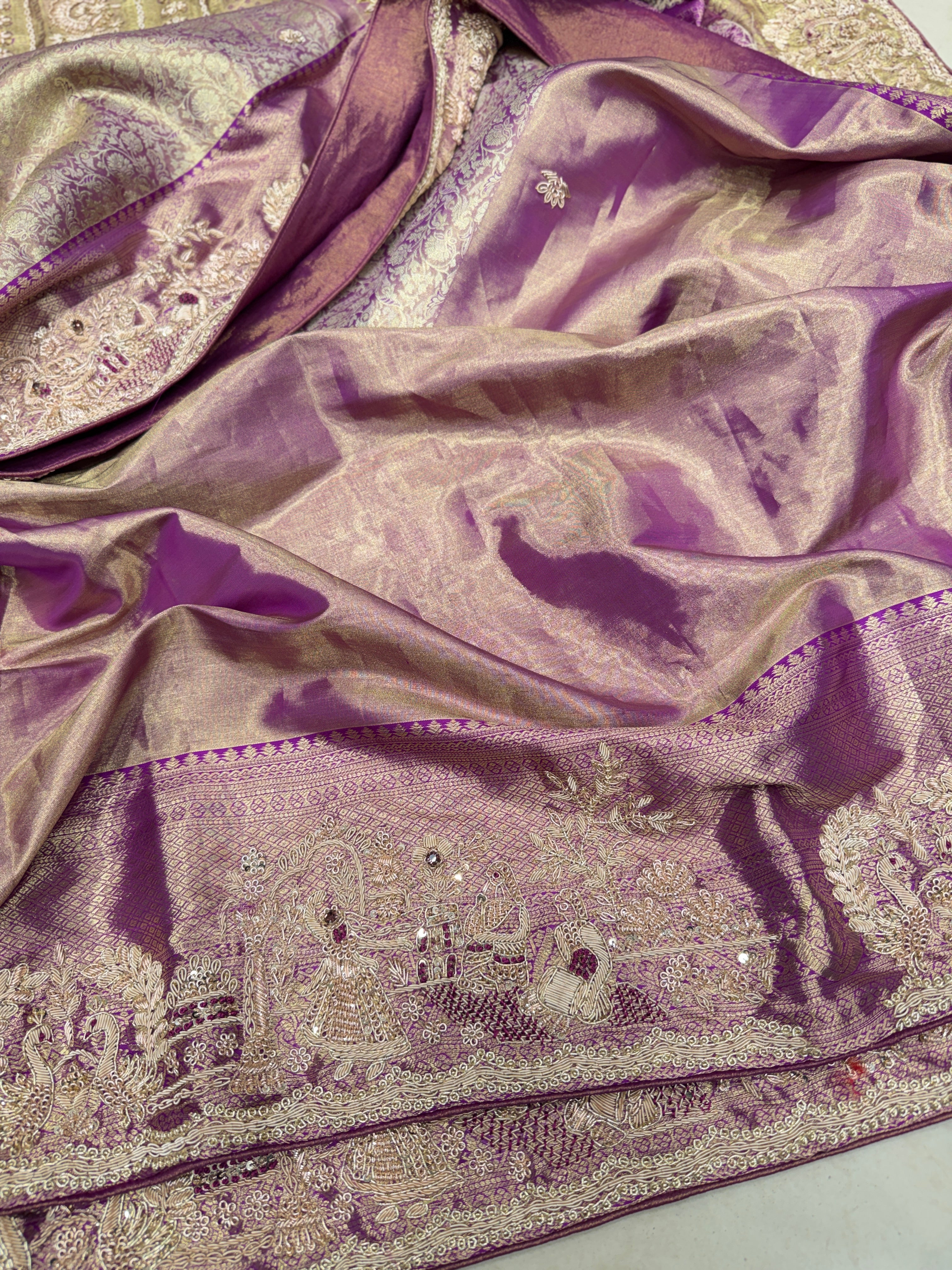 Purple Kanjivaram Doli Zardosi Hand Embroidery Saree