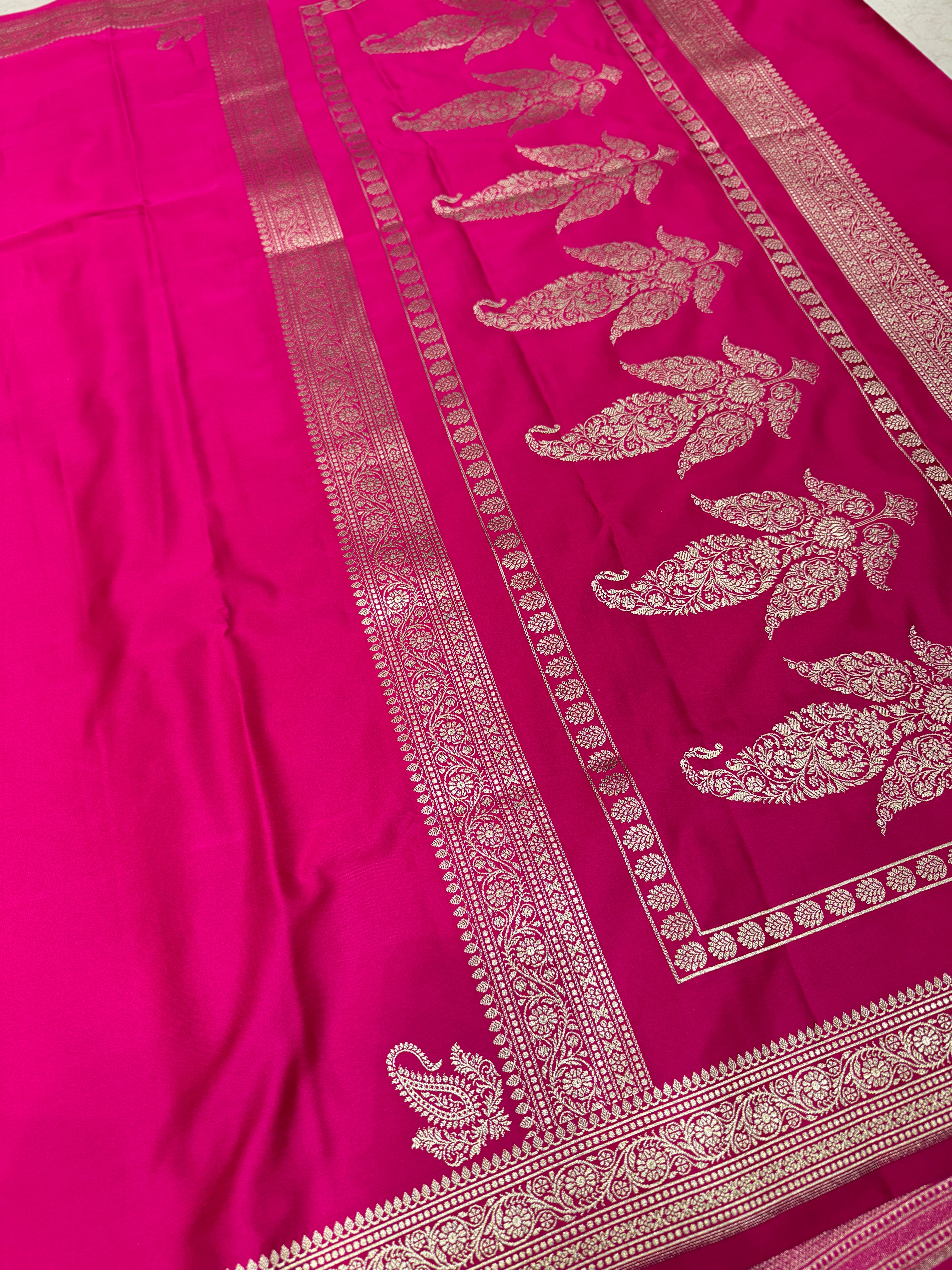 Rani Banarasi Silk Plain Small Border Saree