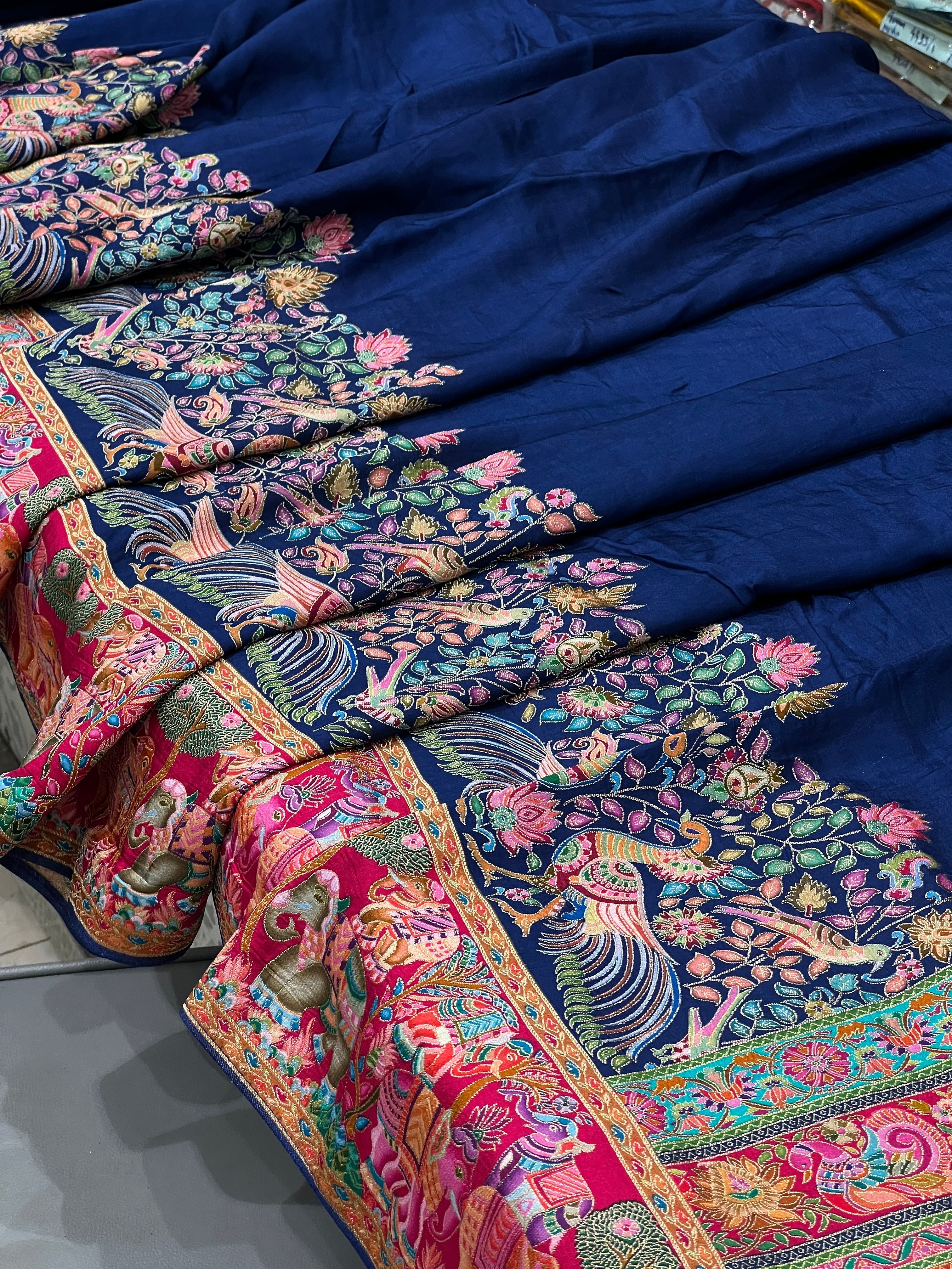 Royal Blue Pashmina Style Silk Saree