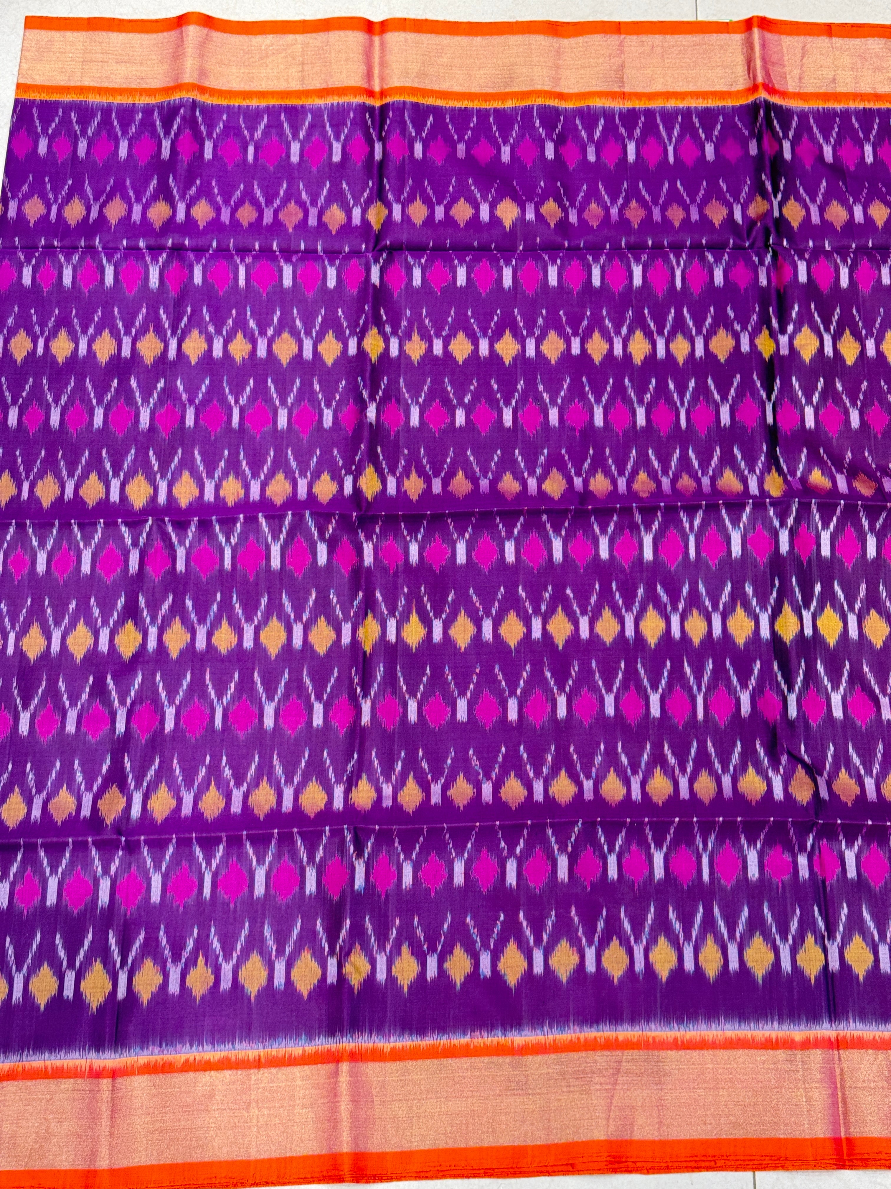 Contemporary Violet Orange Pochampally Ikat Silk Patola Saree