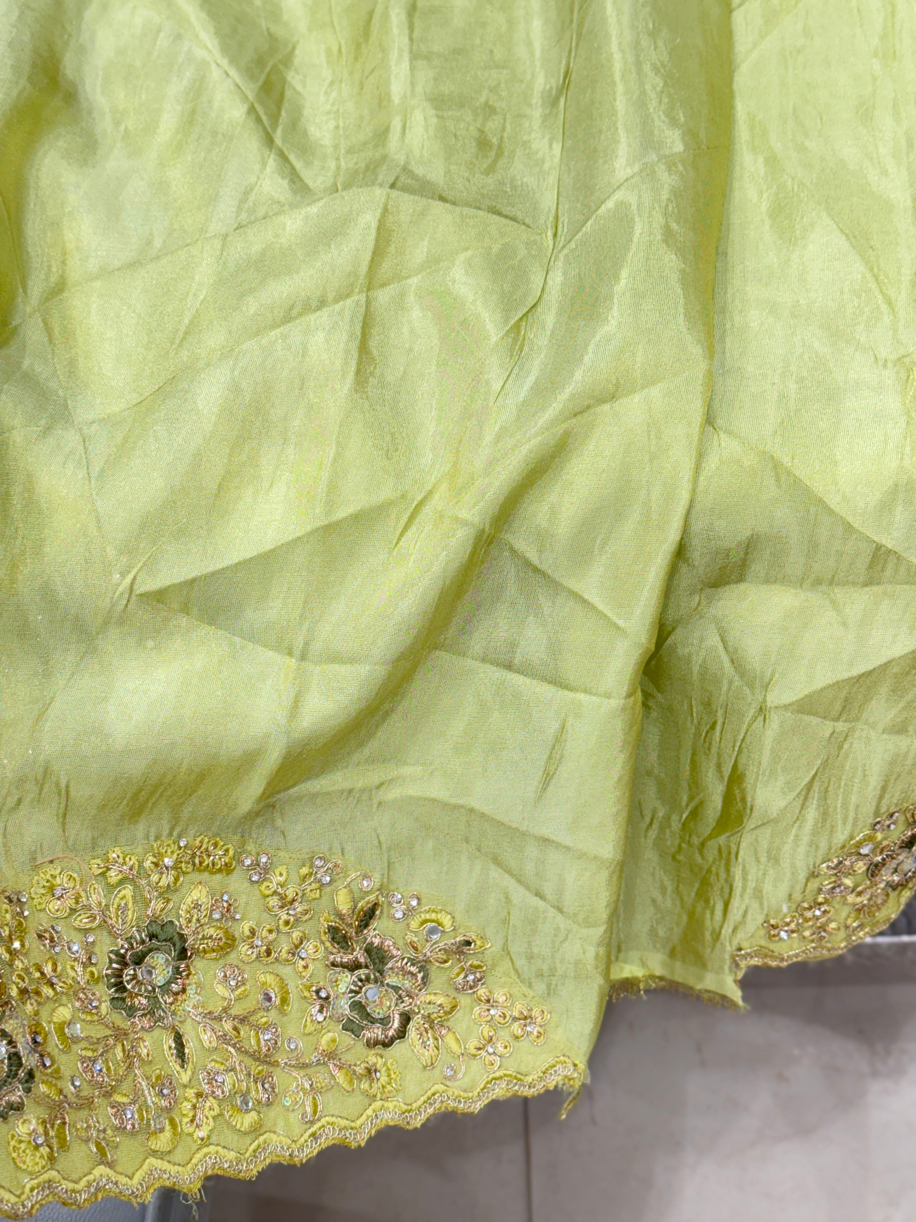 Pista Crepe Tissue Embroidery Saree