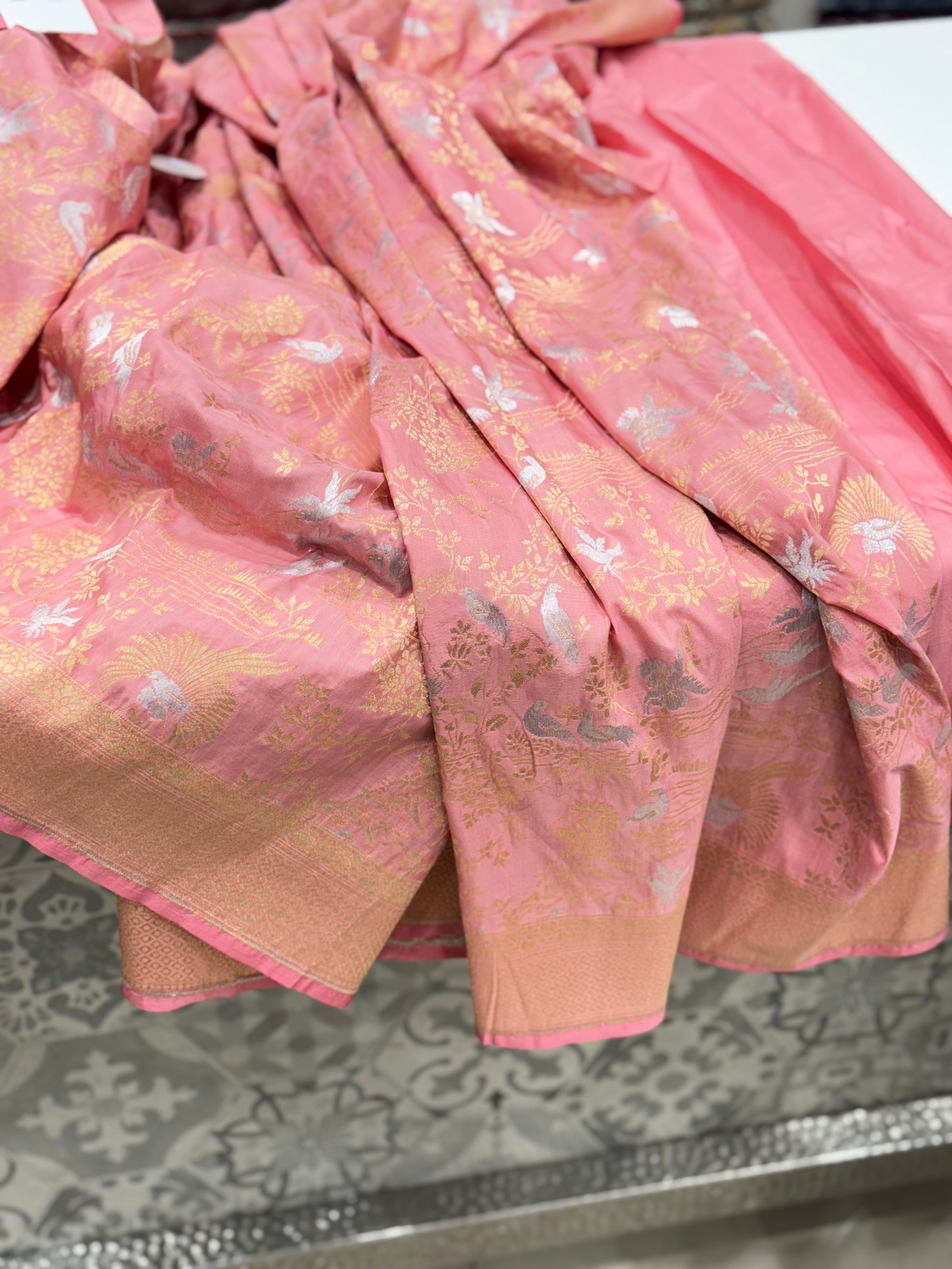 Pink Handloom Banarasi Shikargah Saree