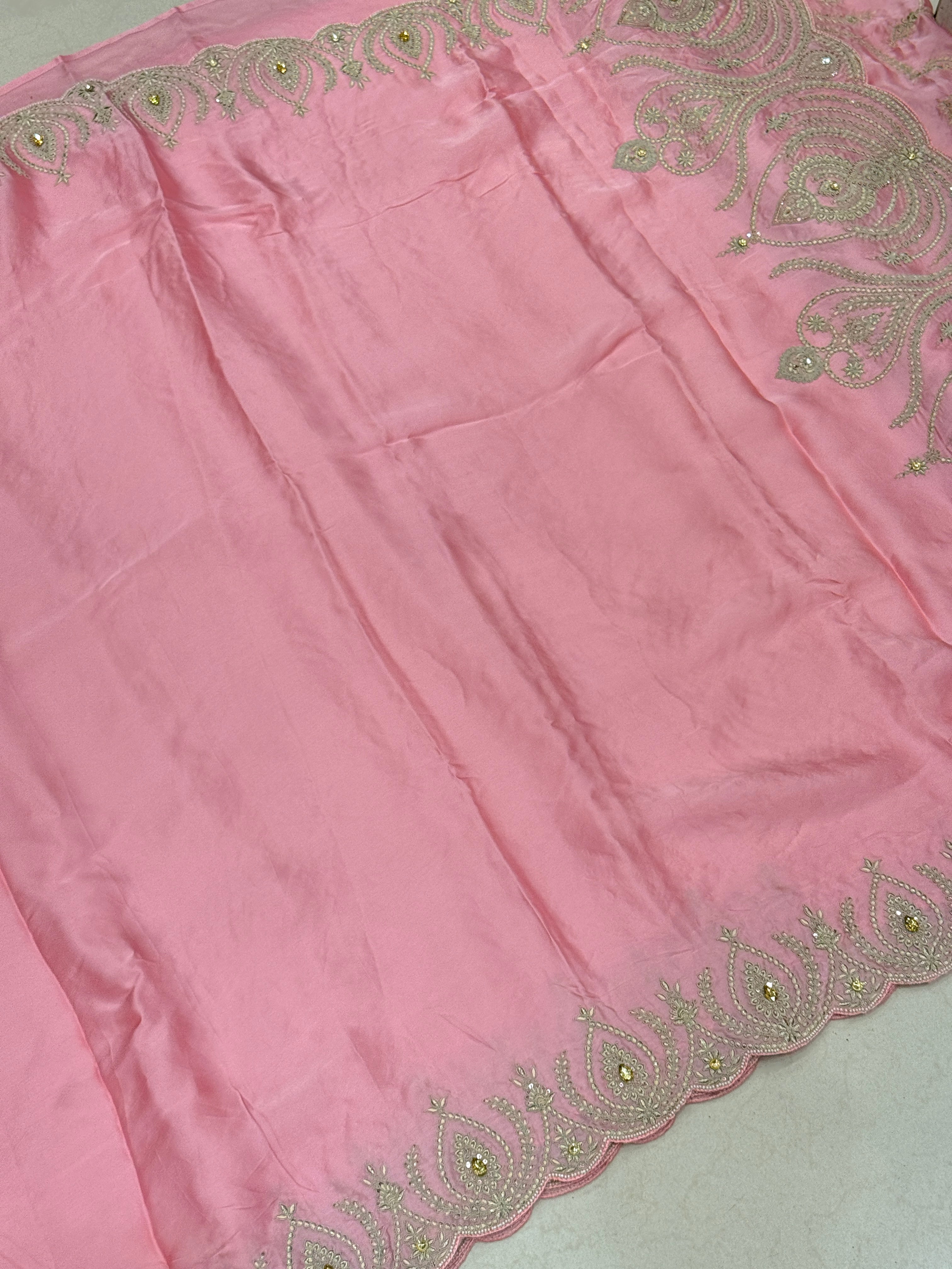 Pink Satin Organza Zari & Thread Embroidery Saree