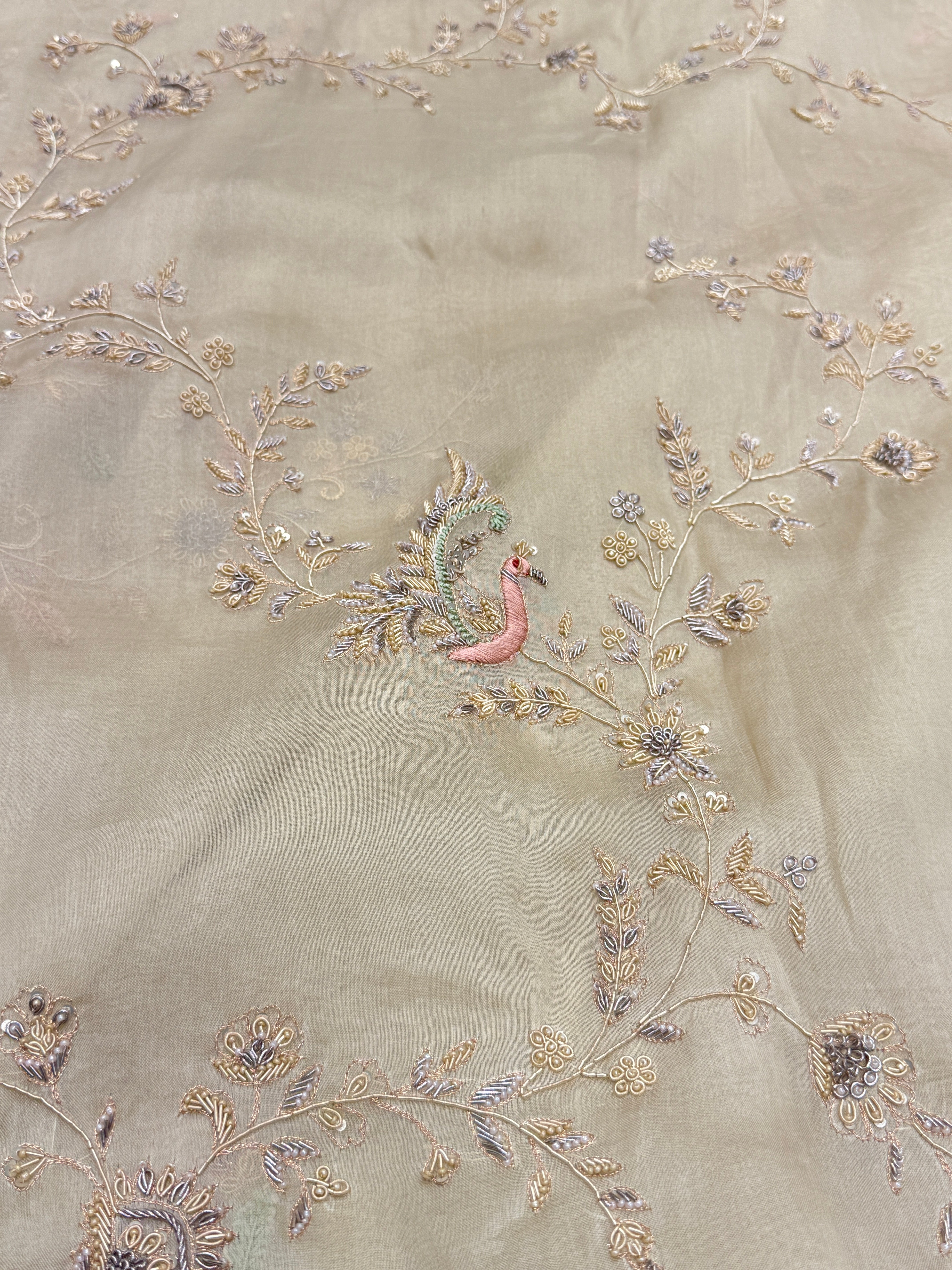 Pearl white Organza Zardosi Jaal Hand Embroidery Saree