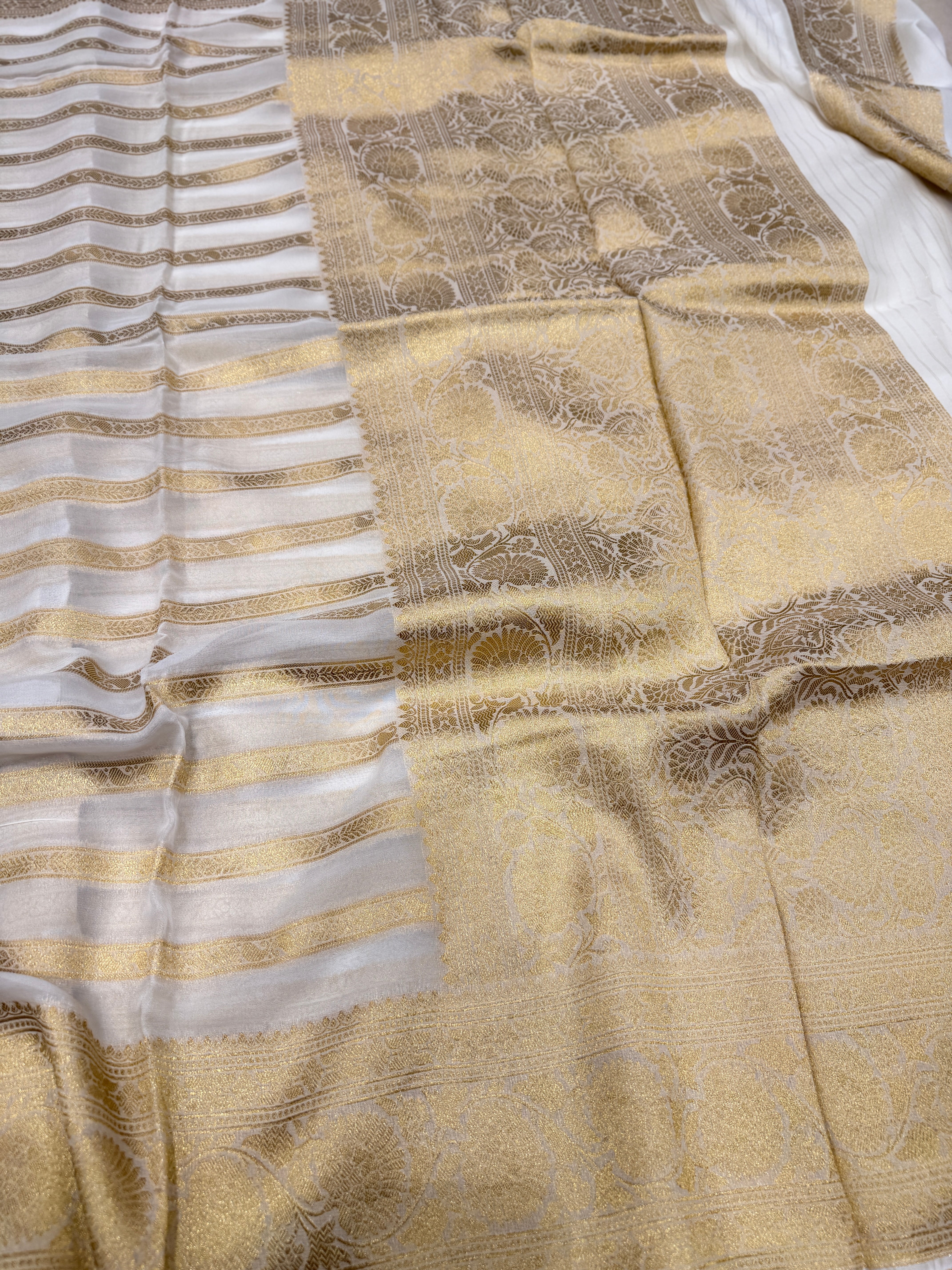 White Contemporary Banarasi Khaddi Georgette Saree