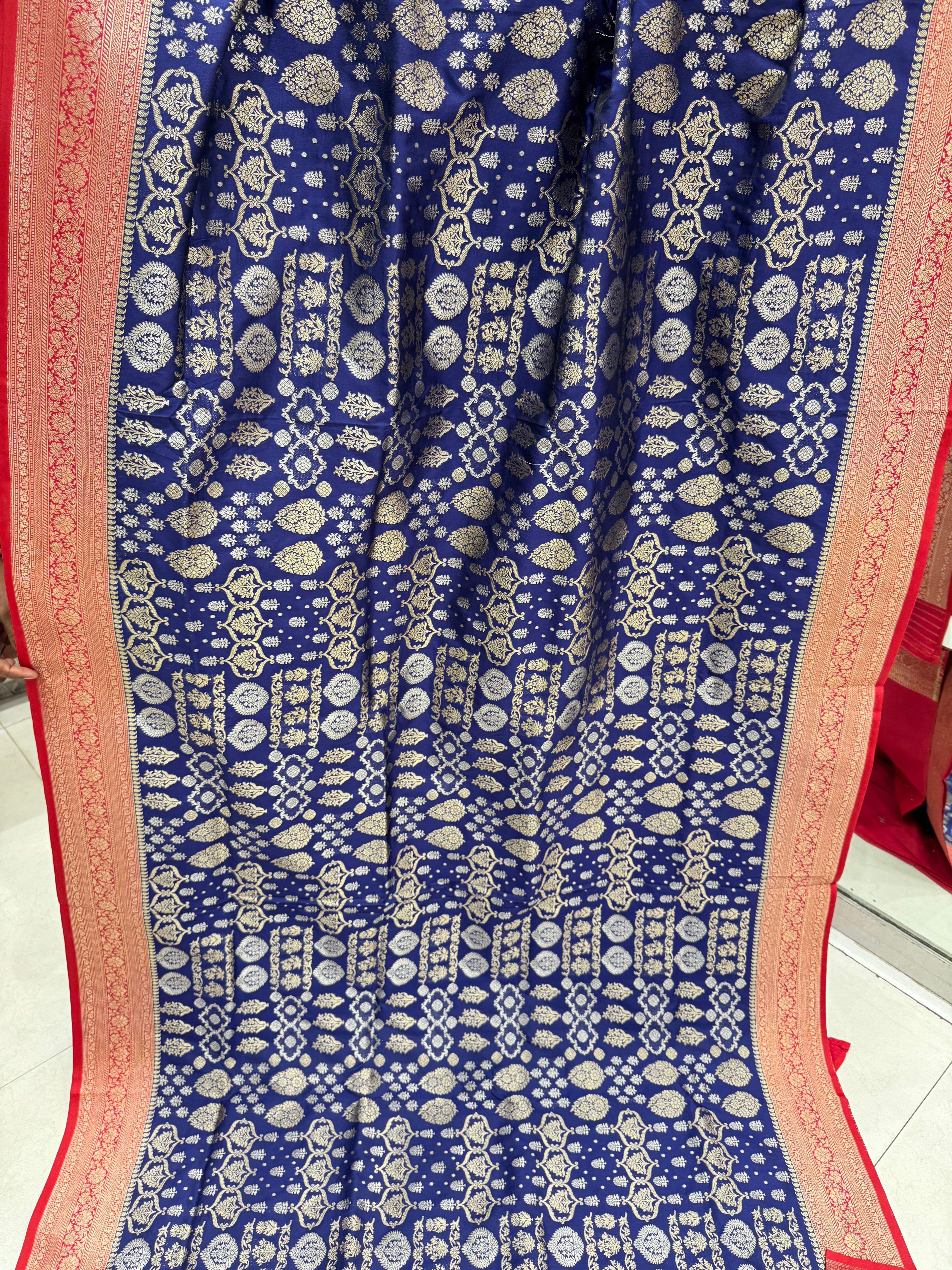 Blue Banarasi Silk Contrast Border Saree