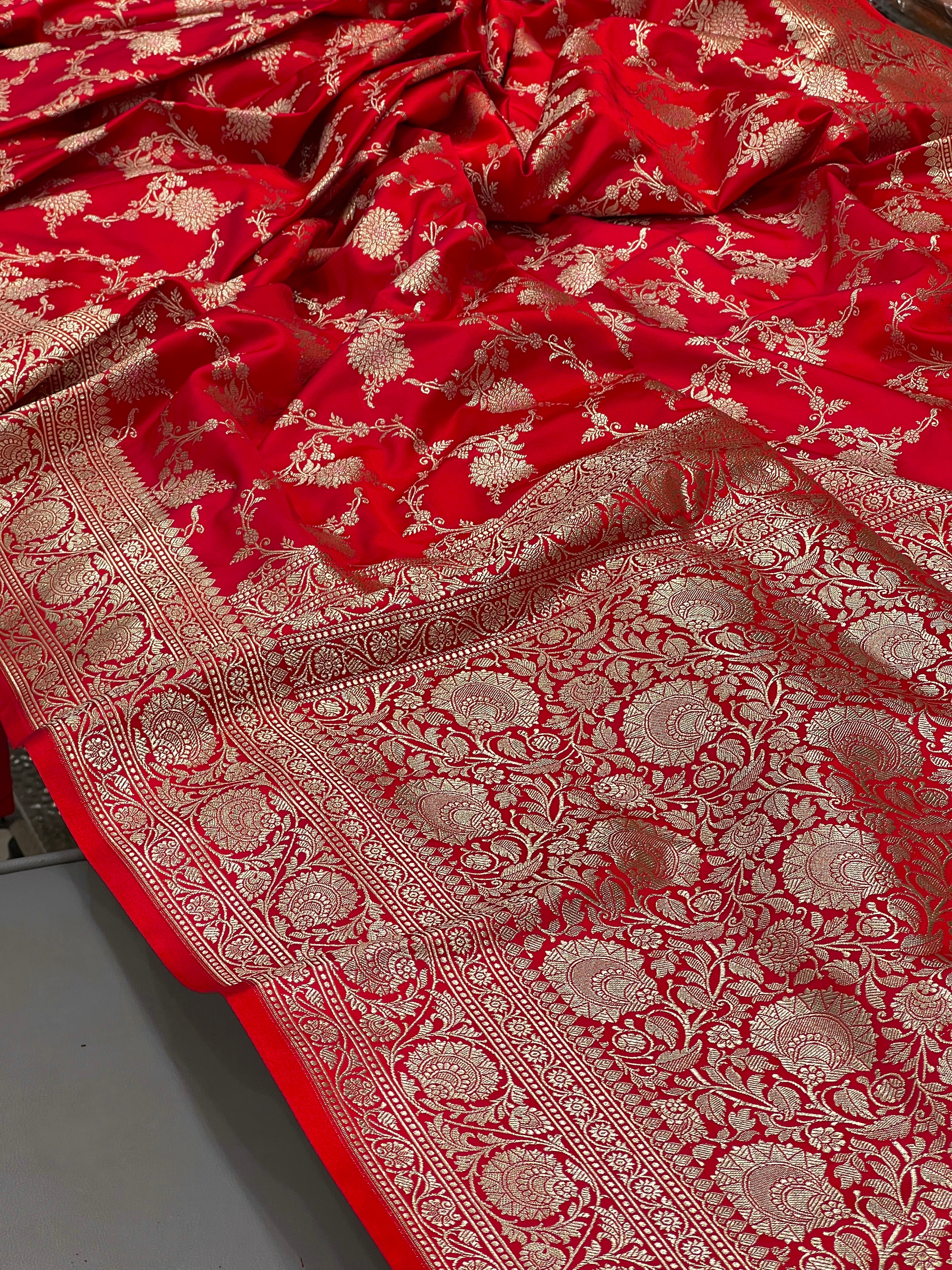 Red Banarasi Silk Big Flower Border Saree