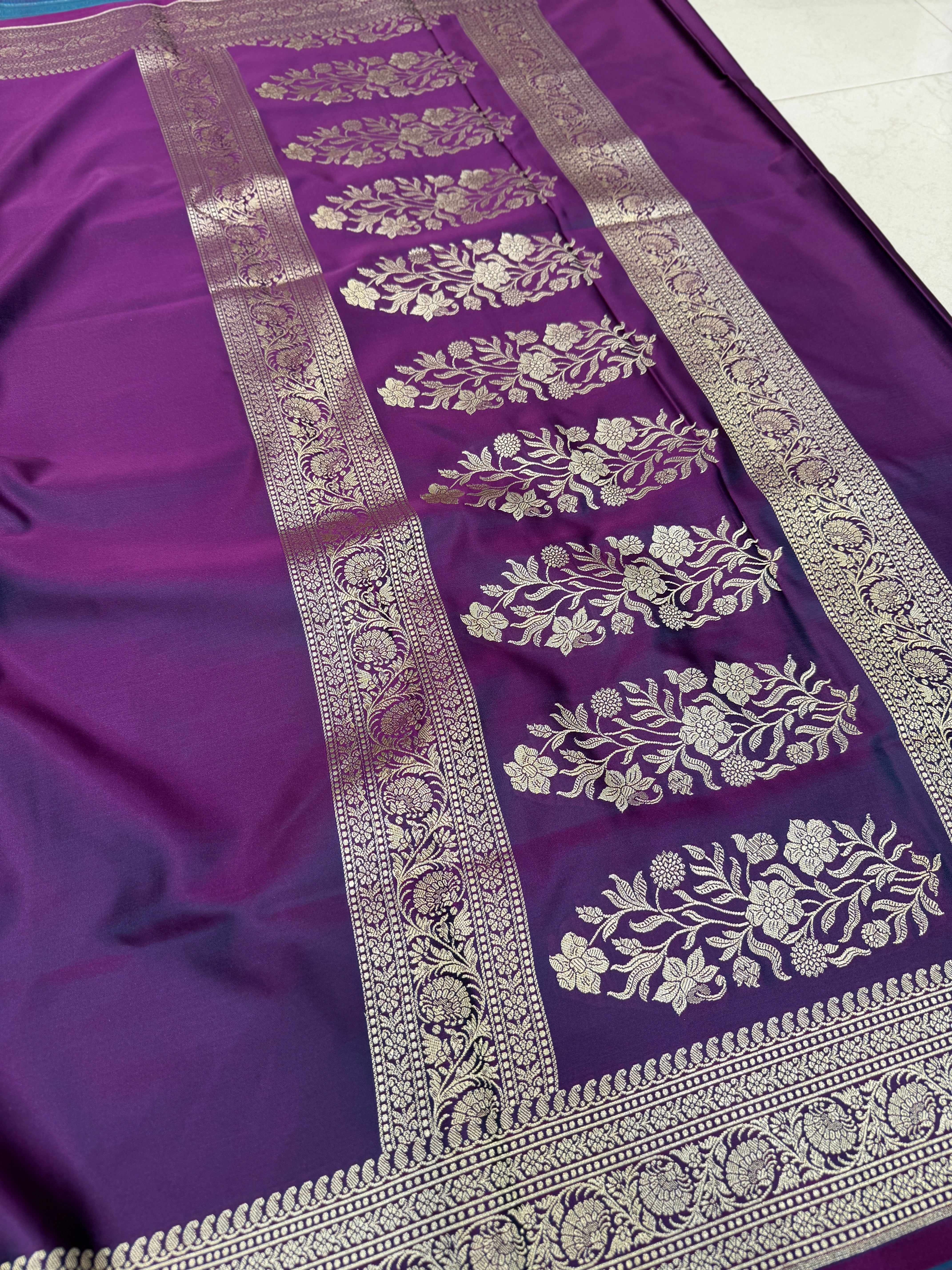Violet Banarasi Silk Plain Body Border Saree