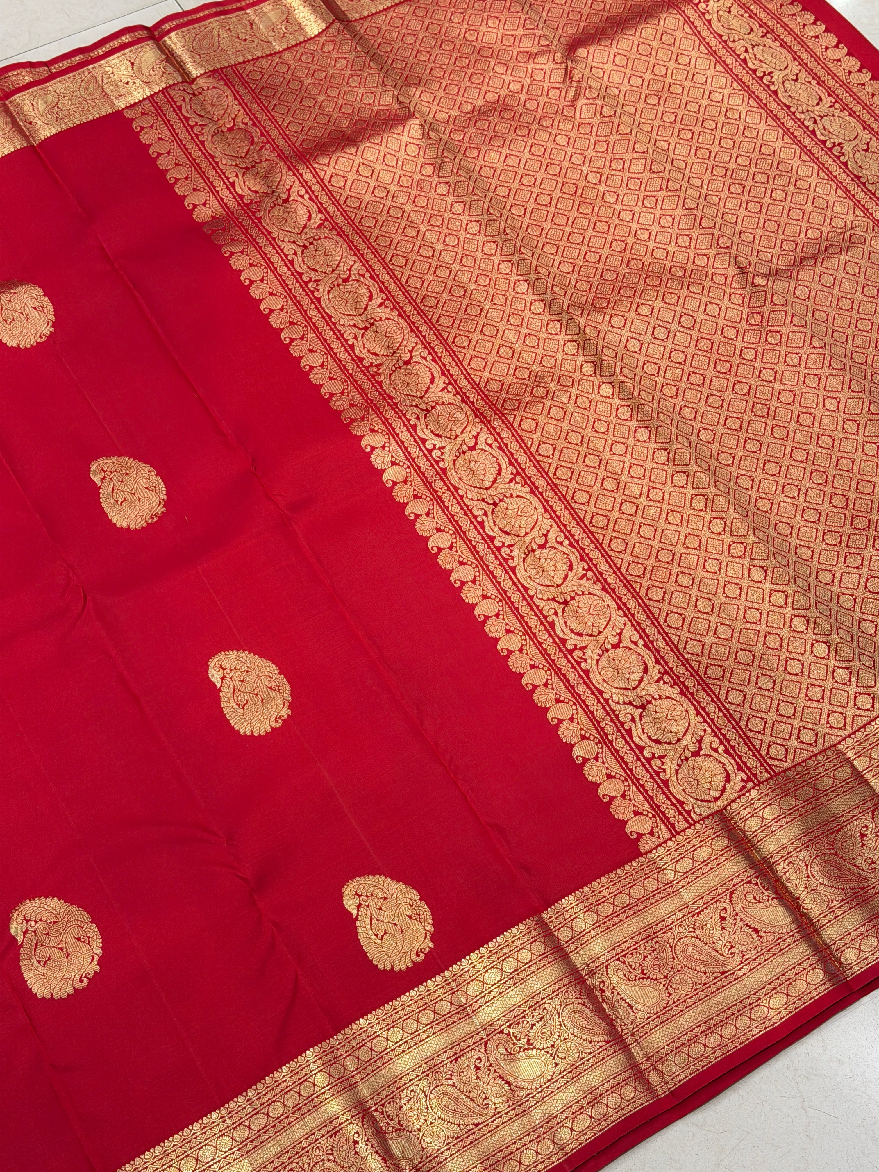 Red Peacock Motif Handloom Pure Silk Kanjivaram Saree