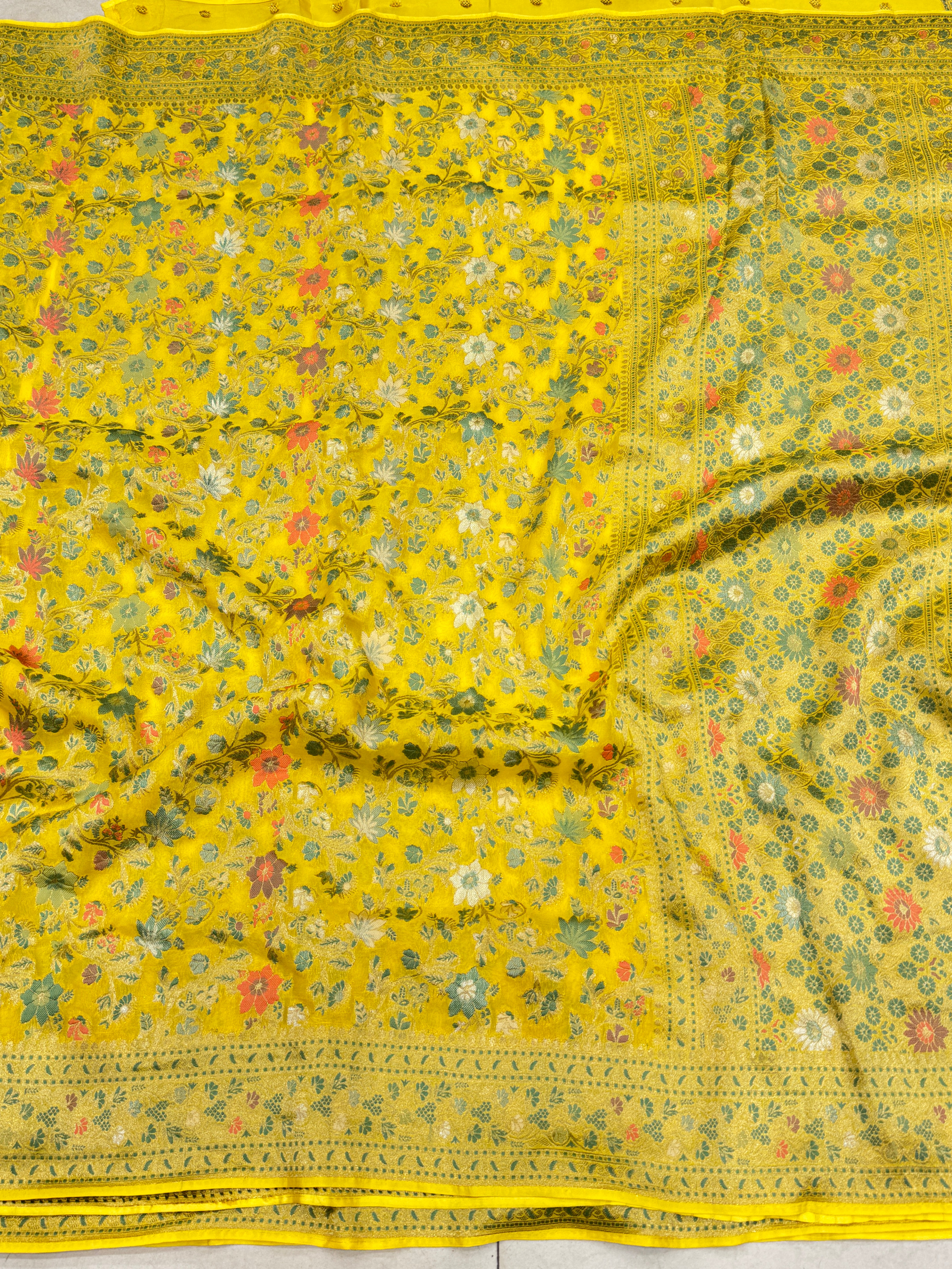 Yellow Meenakari Banarasi Khaddi Georgette Saree