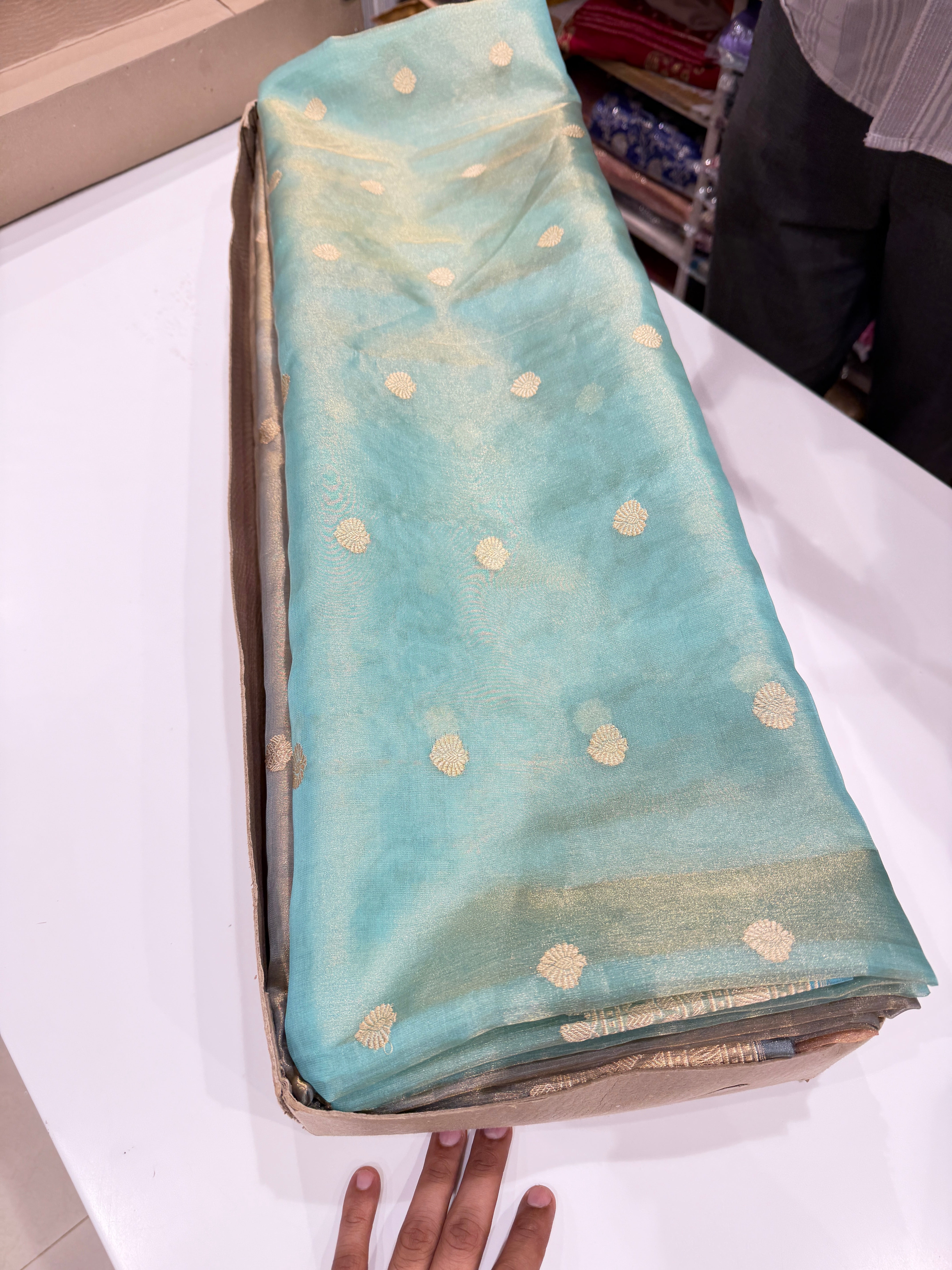 Sea Green Handloom Banarasi Tissue Kadwa Butti Saree