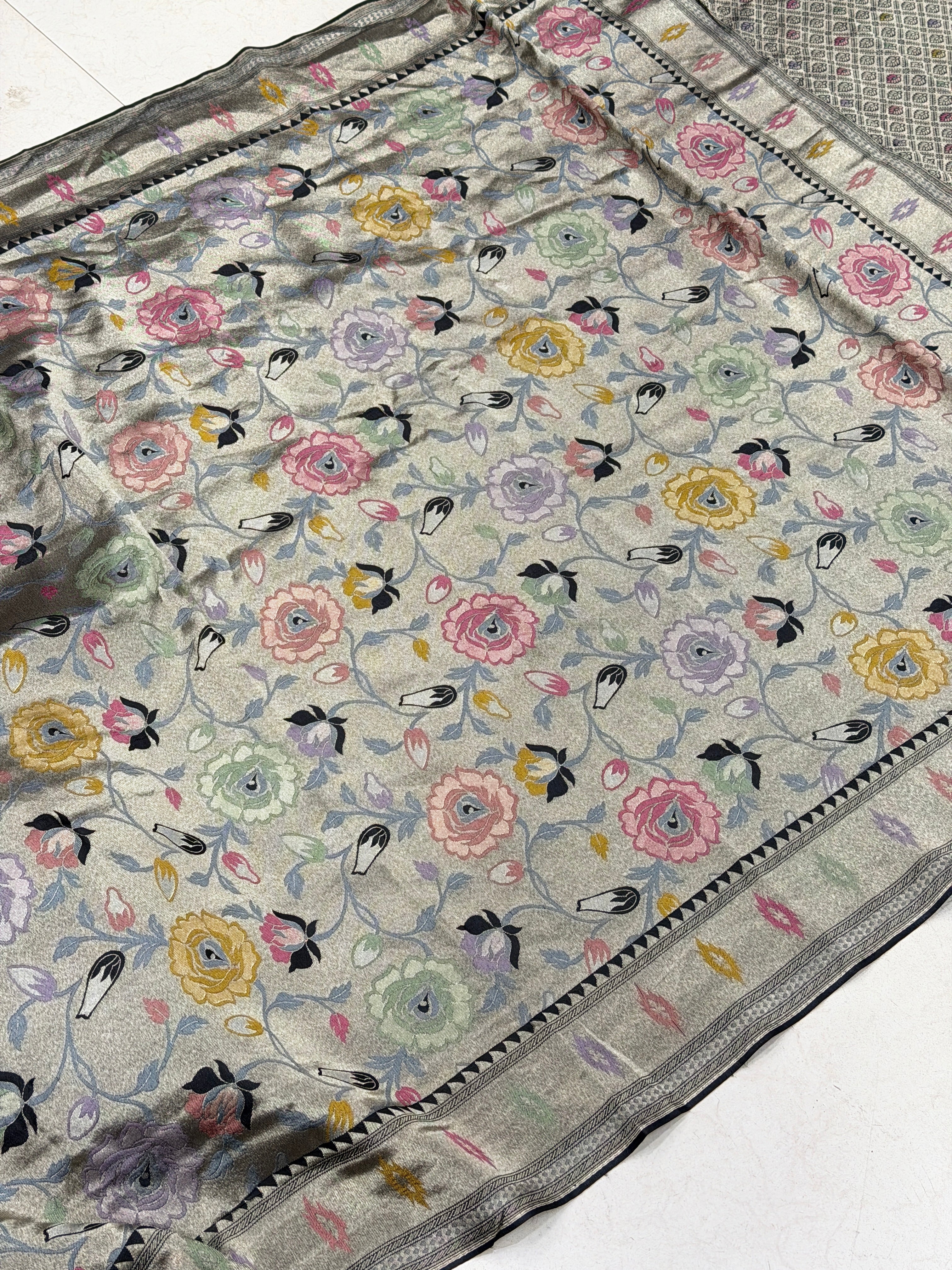 Black Banarasi Munga Tissue Meenakari Saree