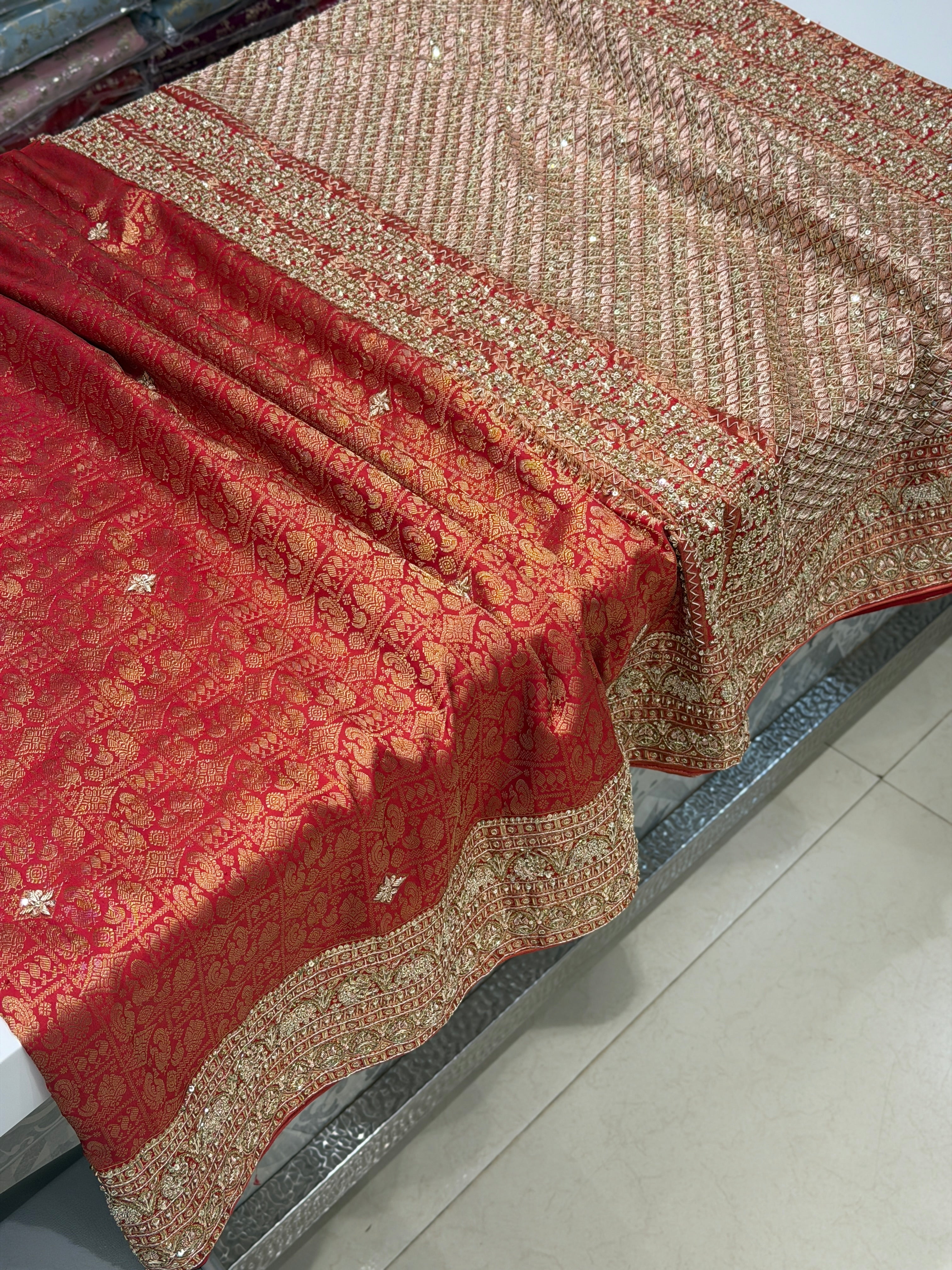 Red Pure Silk Kanjivaram Hand Embroidery Zardozi Saree
