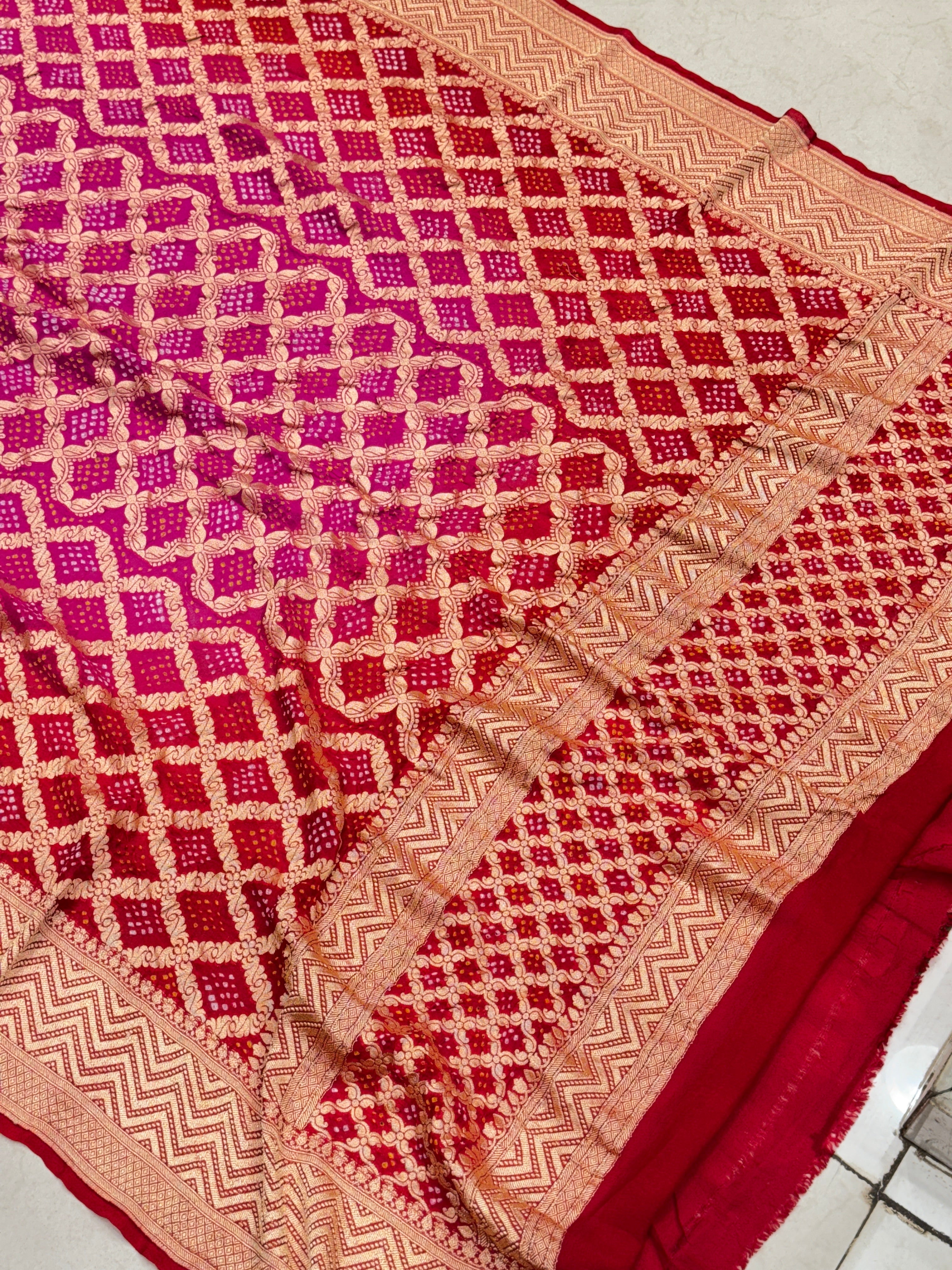 Shaded Red Rani Handloom Bandhej Dupatta